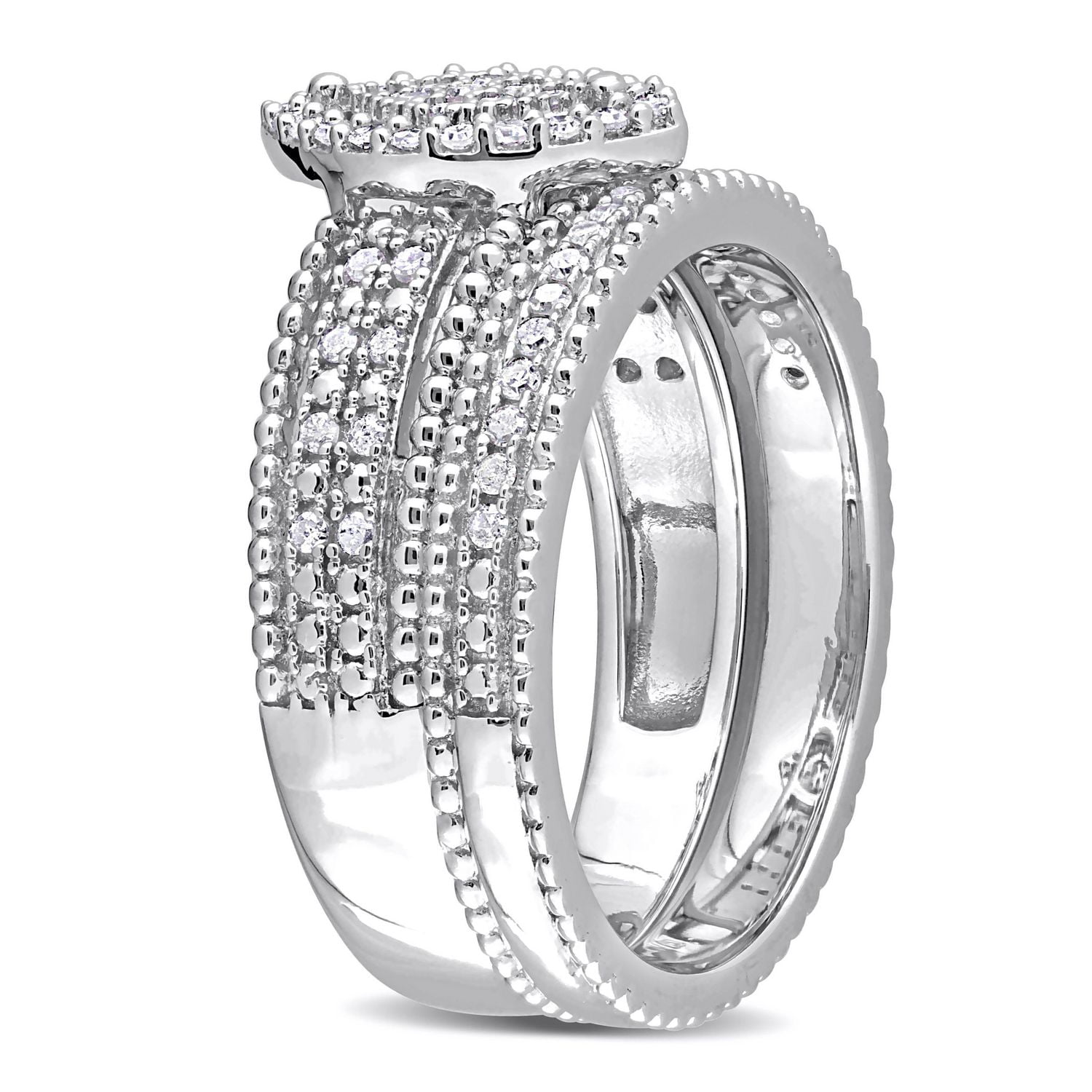 Miabella Ensemble de Bague mariage a grappe marquise en argent sterling avec diamants 1/3 carat P.T.