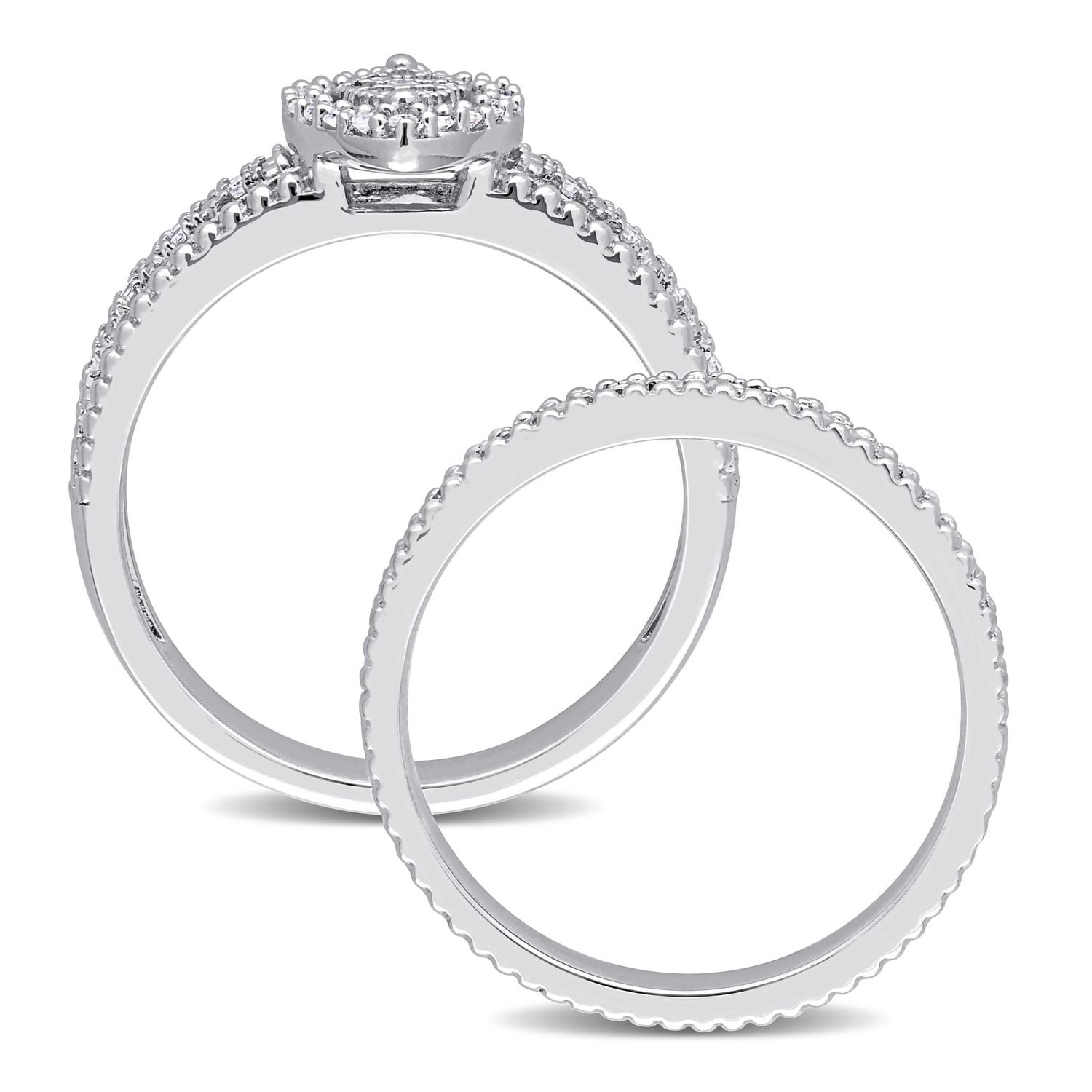 Miabella Ensemble de Bague mariage a grappe marquise en argent sterling avec diamants 1/3 carat P.T.