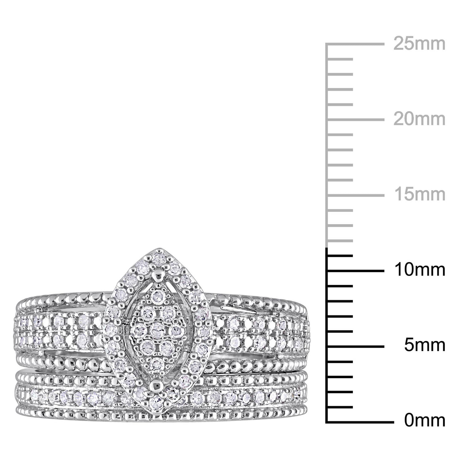Miabella Ensemble de Bague mariage a grappe marquise en argent sterling avec diamants 1/3 carat P.T.