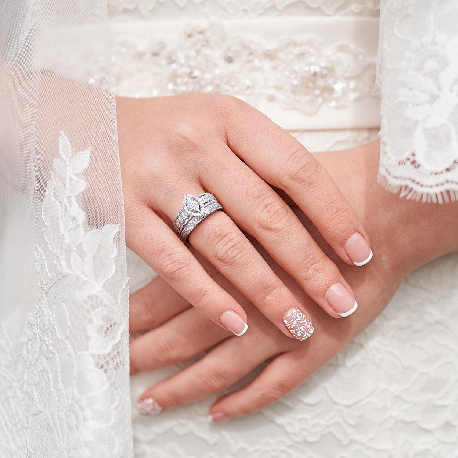 Miabella Ensemble de Bague mariage a grappe marquise en argent sterling avec diamants 1/3 carat P.T.