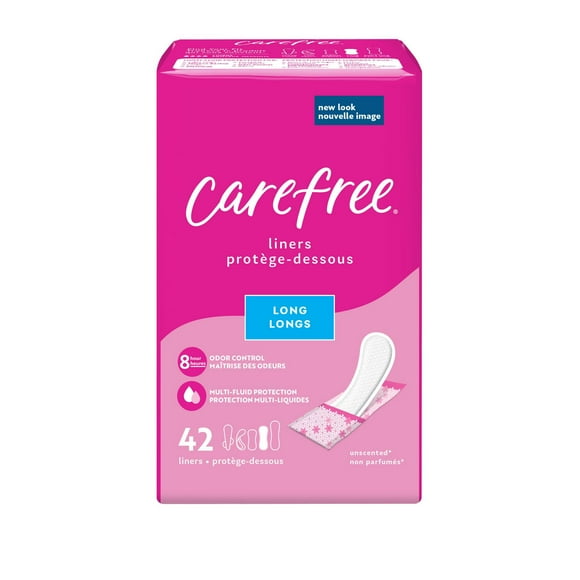 Emballage de 42 protège-dessous Carefree Acti-Fresh galbés longs en sachets pratiques 42 protège-dessous