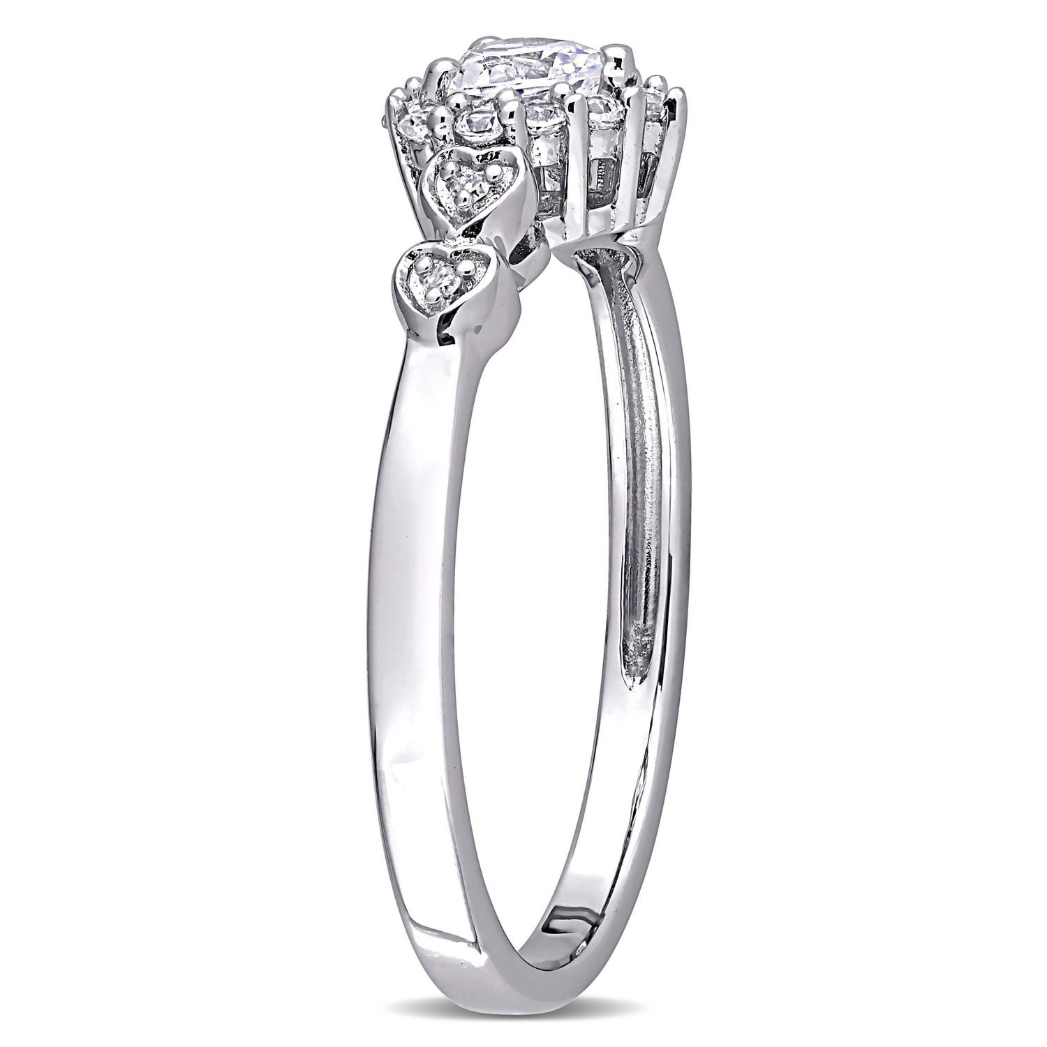 Miabella Bague de promesse en forme de cœur en argent sterling avec saphir blanc créé de 3/8 carats et accent de diamants