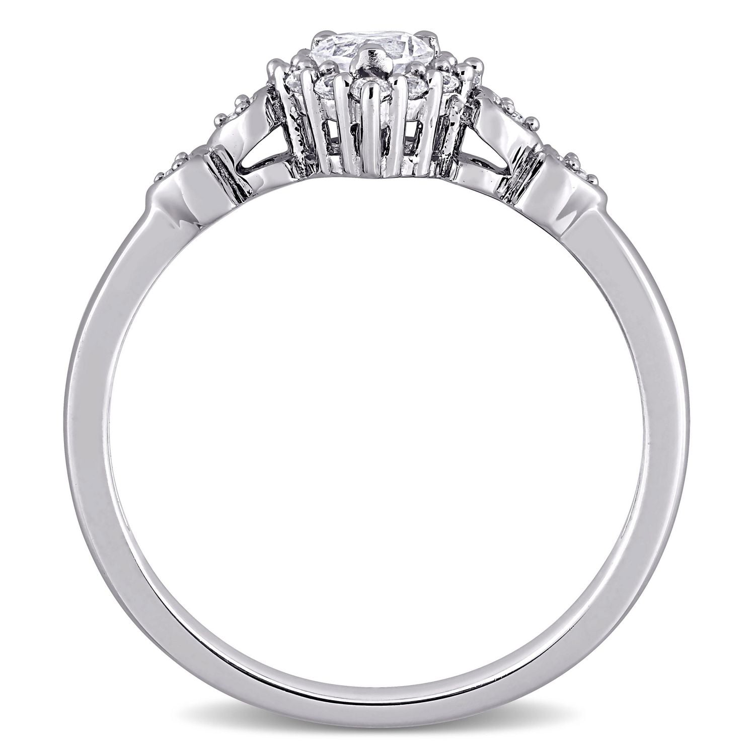 Miabella Bague de promesse en forme de cœur en argent sterling avec saphir blanc créé de 3/8 carats et accent de diamants
