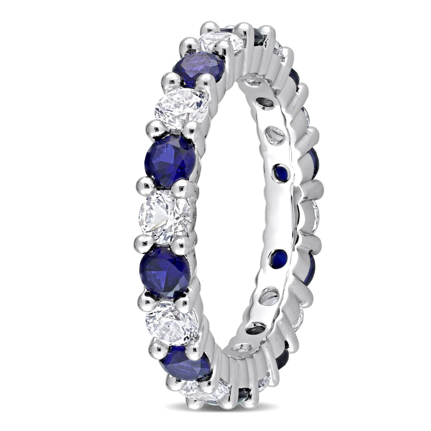 Miabella 3-1/2 Carat T.G.W. Created Blue and White Sapphire Sterling Silver Eternity Anniversary Ring
