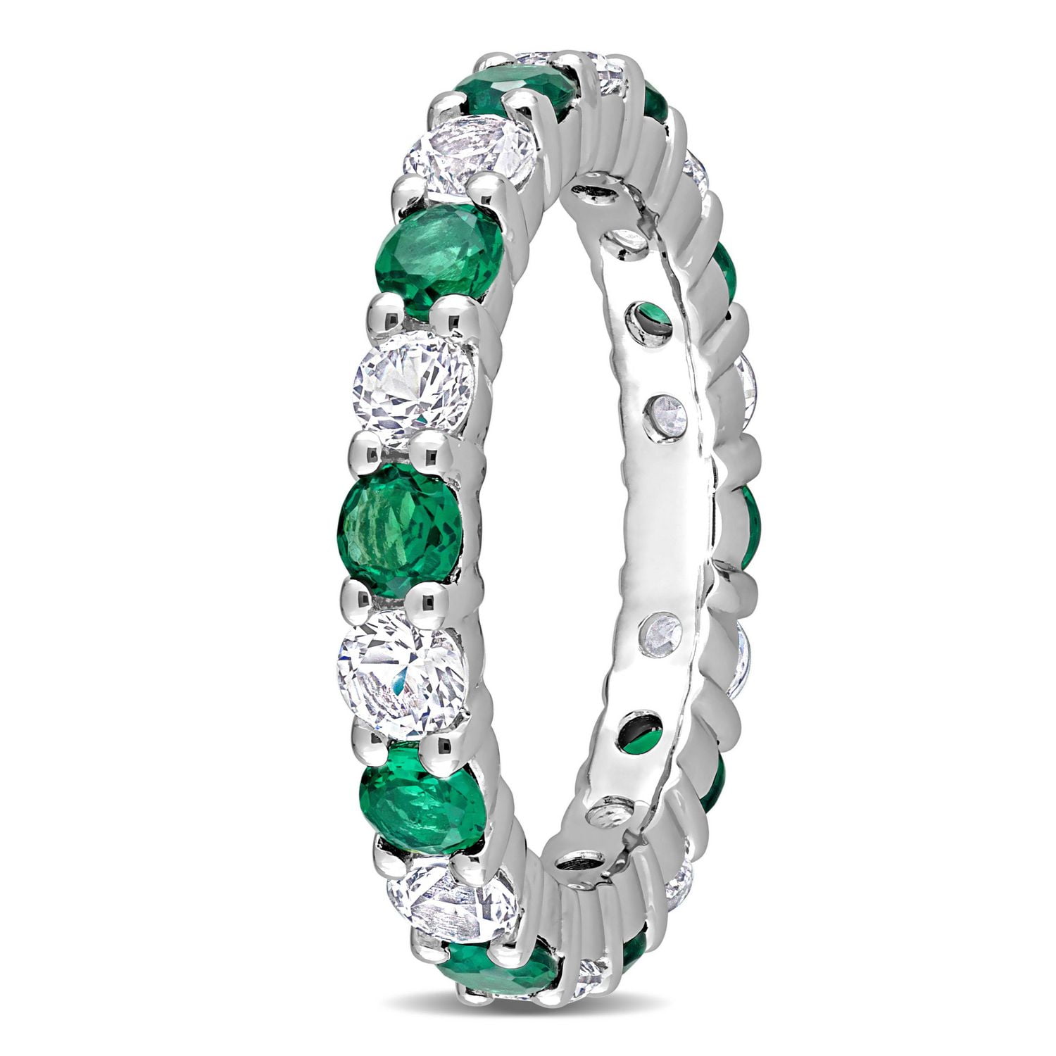 Miabella 3-1/5 Carat T.G.W. Created Emerald and Created White Sapphire Sterling Silver Eternity Anniversary Ring