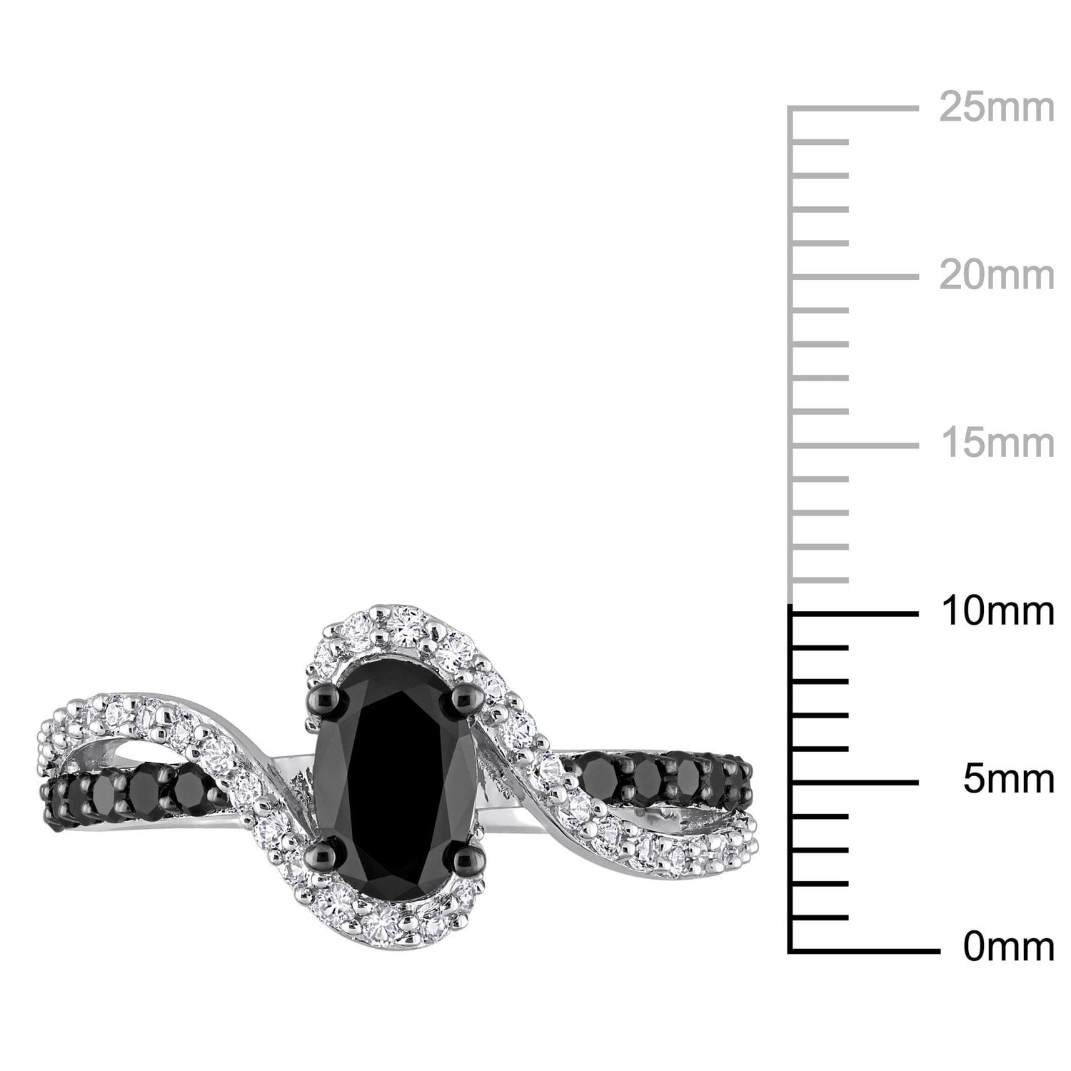 Miabella Bague de fiançailles torsadée en argent sterling avec diamant noir de 1 carat P.T. et saphir blanc créé de 1/3 carat P.P.T