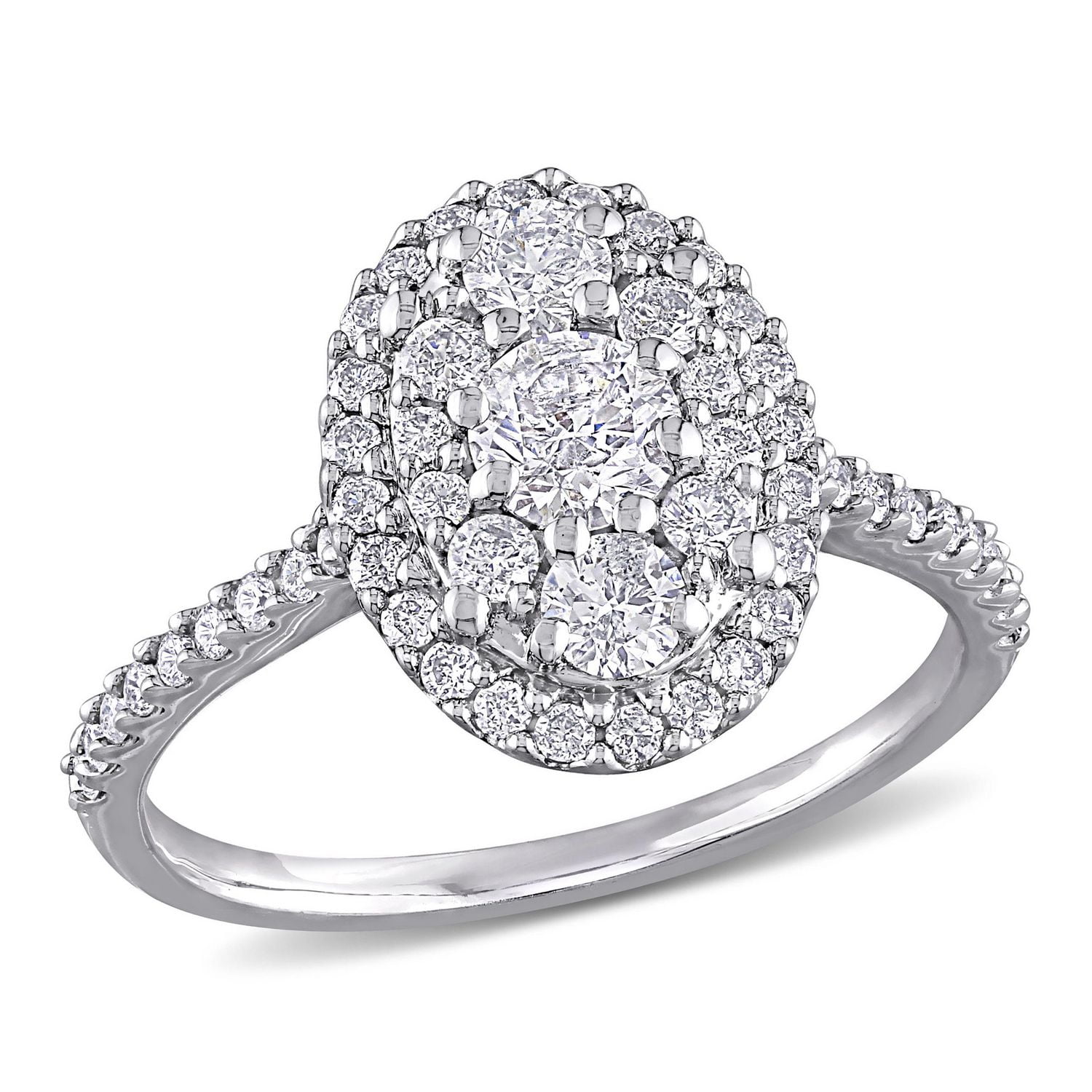 Miabella  1 Carat T.W. Diamond 10k White Gold Oval Cluster Engagement Ring