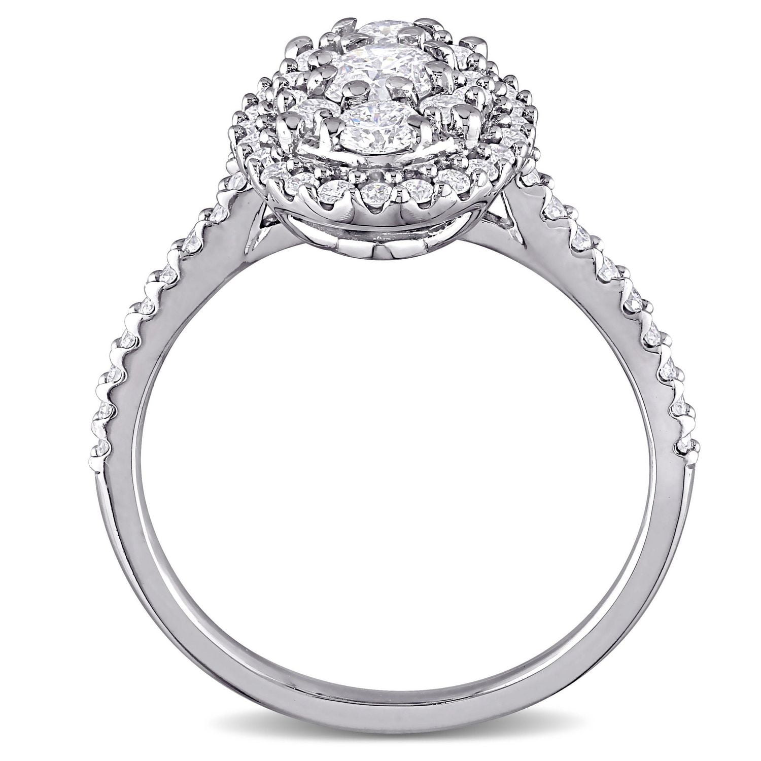 Miabella  1 Carat T.W. Diamond 10k White Gold Oval Cluster Engagement Ring