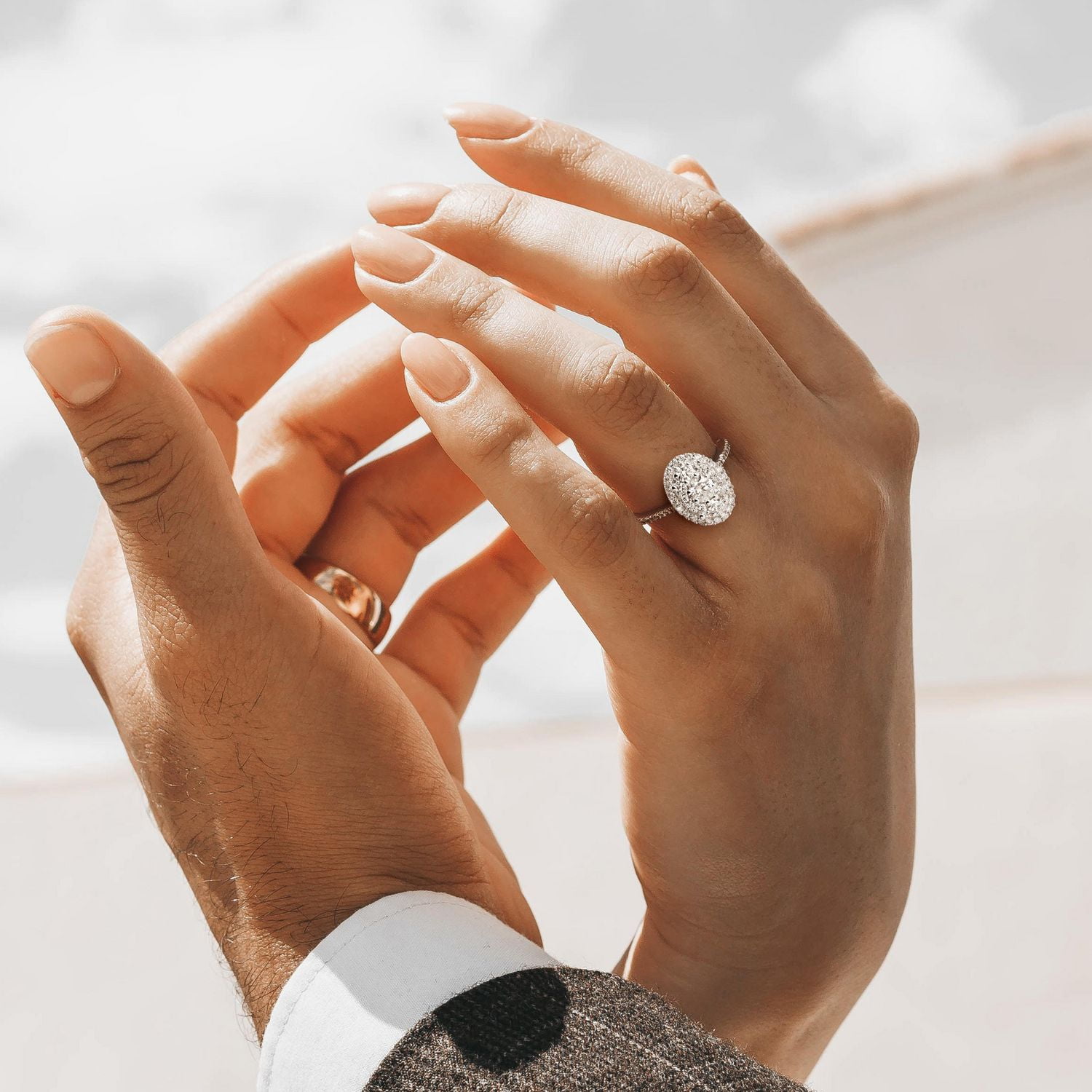 Miabella  1 Carat T.W. Diamond 10k White Gold Oval Cluster Engagement Ring