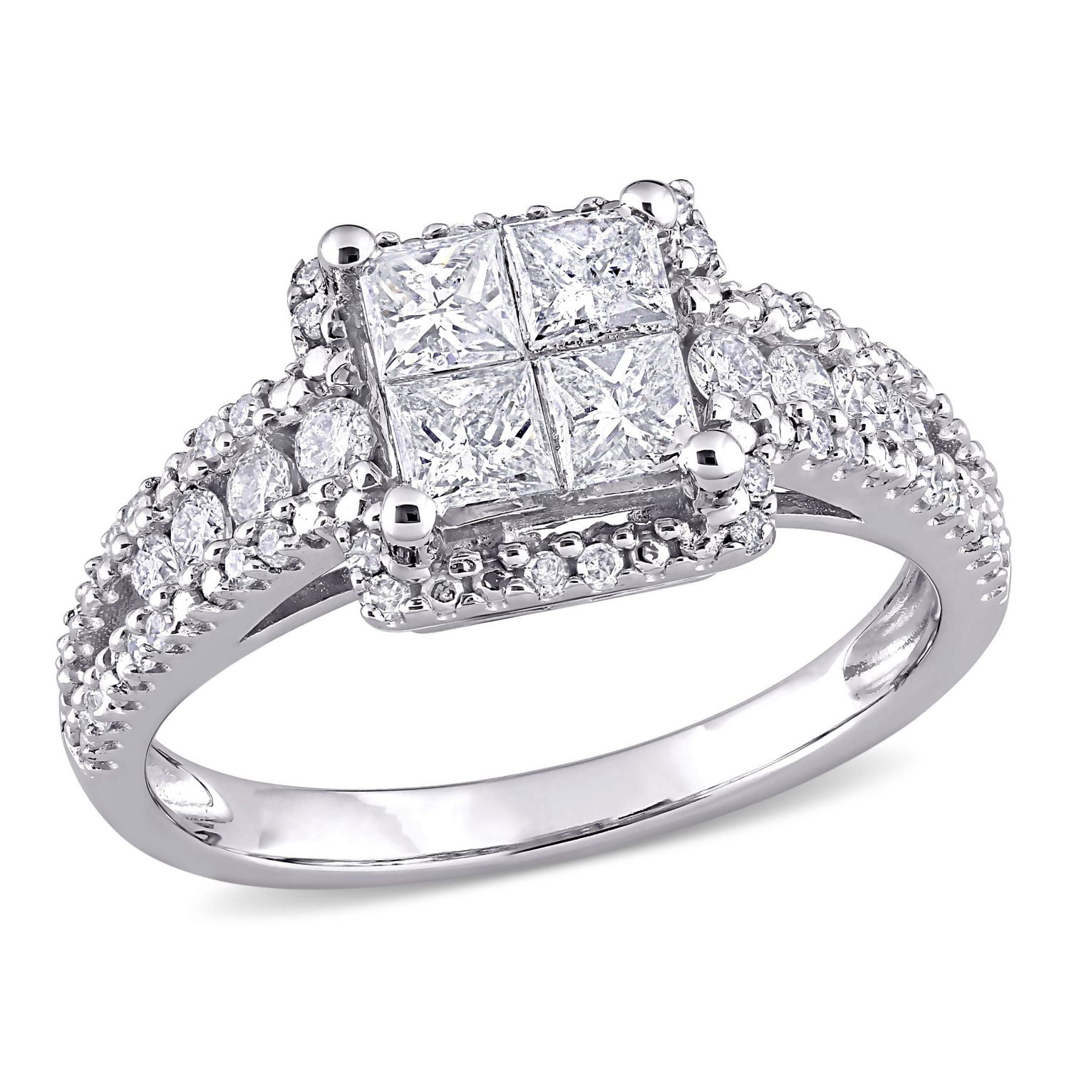 Miabella 1 Carat T.W. Diamond 10K White Gold Quad Halo Engagement Ring
