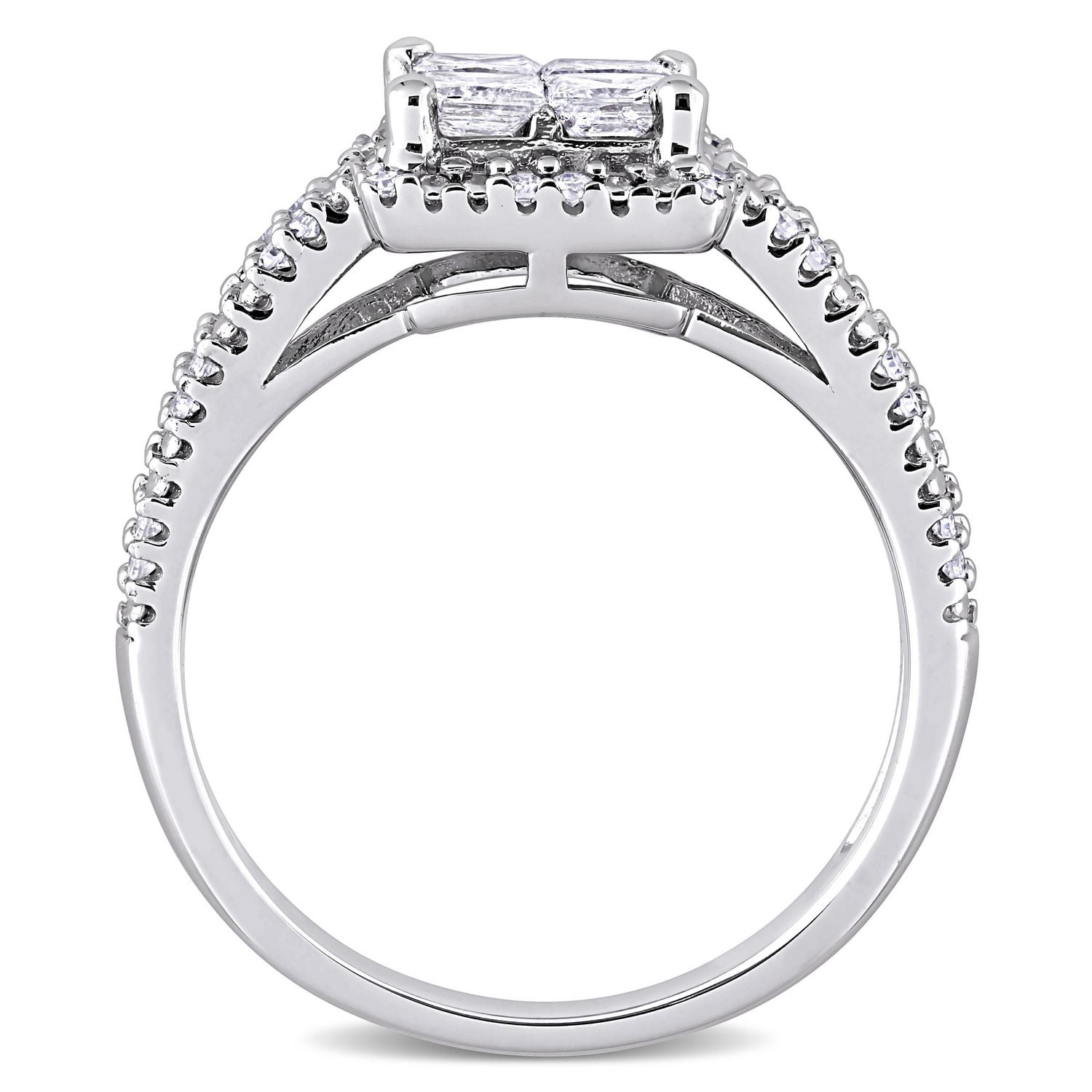 Miabella 1 Carat T.W. Diamond 10K White Gold Quad Halo Engagement Ring