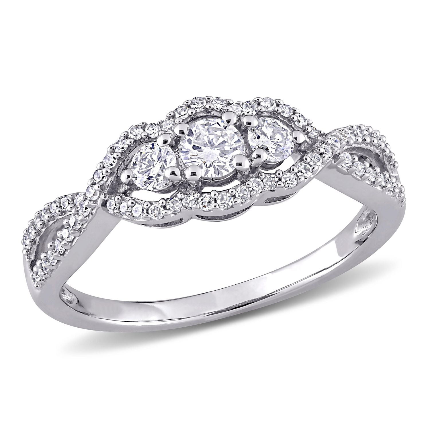 Miabella 1/2 Carat T.W. Diamond 10K White Gold Three-Stone Engagement Ring