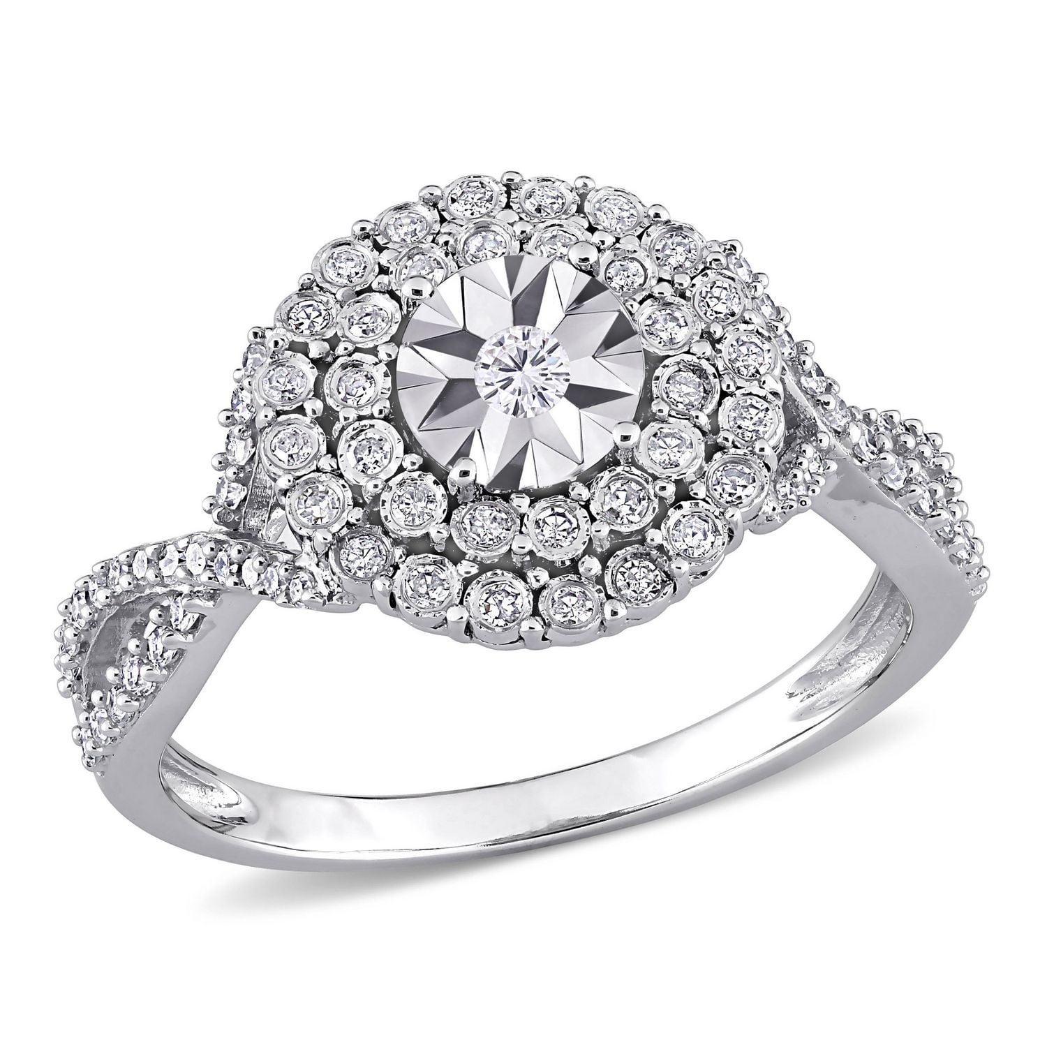Miabella 1/3 Carat T.W. Diamond 10K White Gold Double Halo Engagement Ring