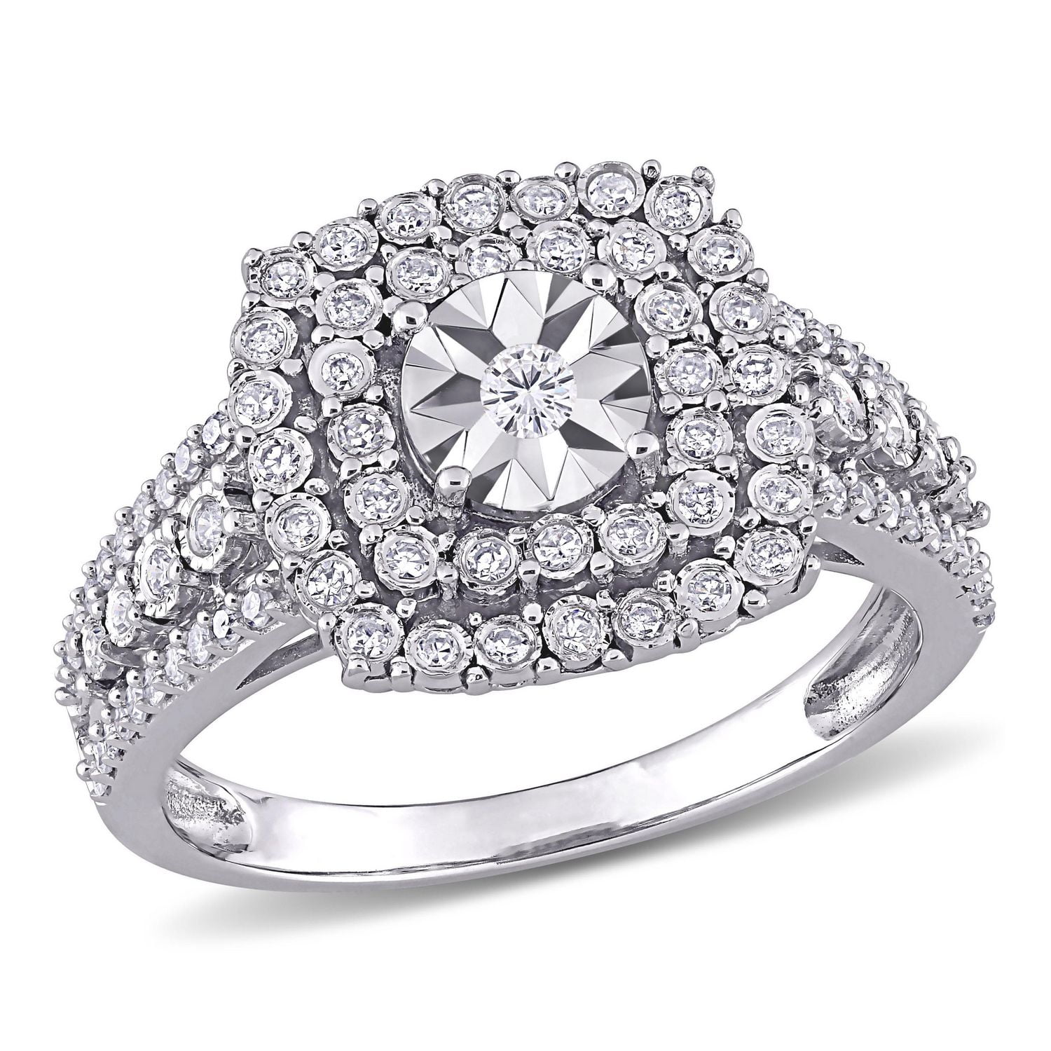 Miabella 1/2 Carat T.W. Diamond 10K White Gold Double Halo Engagement Ring