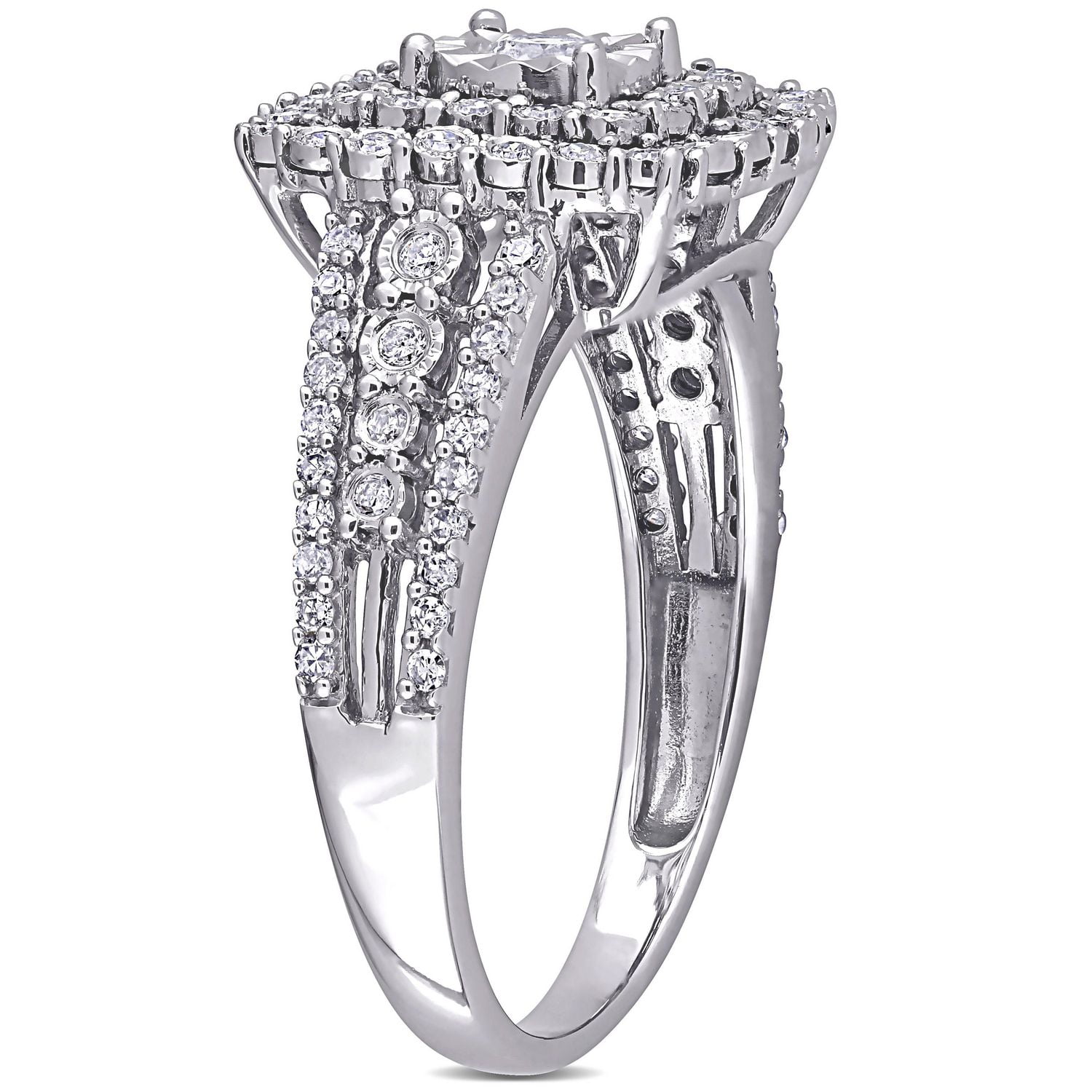 Miabella 1/2 Carat T.W. Diamond 10K White Gold Double Halo Engagement Ring