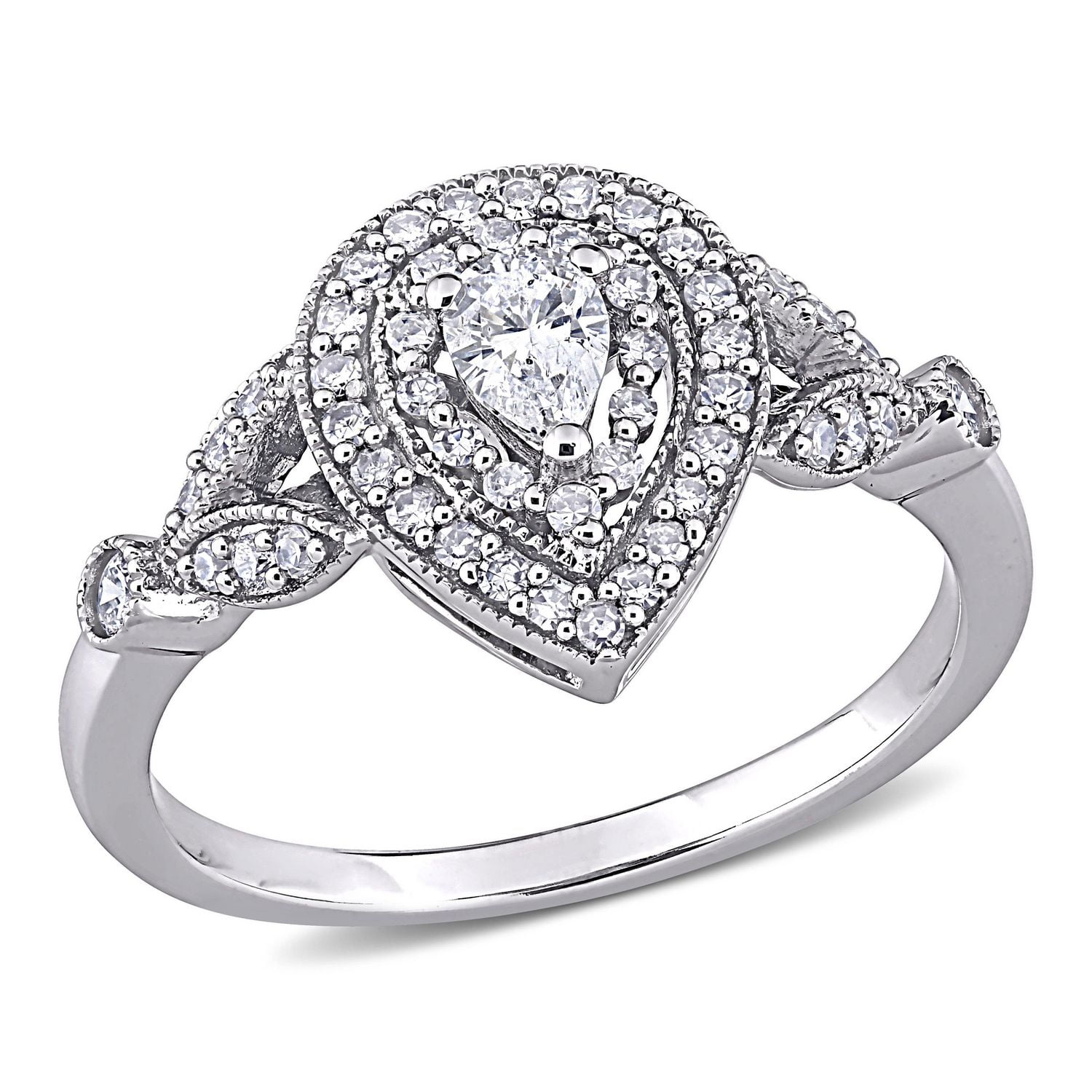 Miabella 1/2 Carat T.W. Diamond 10K White Gold Halo Filigree Engagement Ring