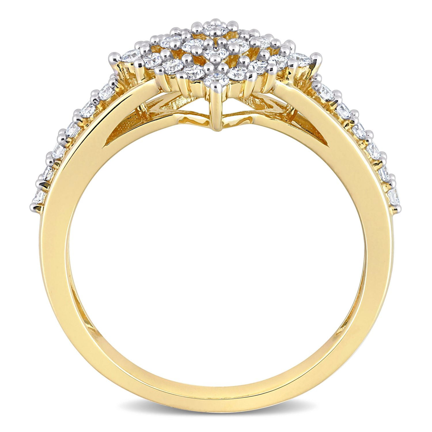 Miabella Bague à grappe tige fendue en or jaune 14K avec diamant 1/2 carat P.T.