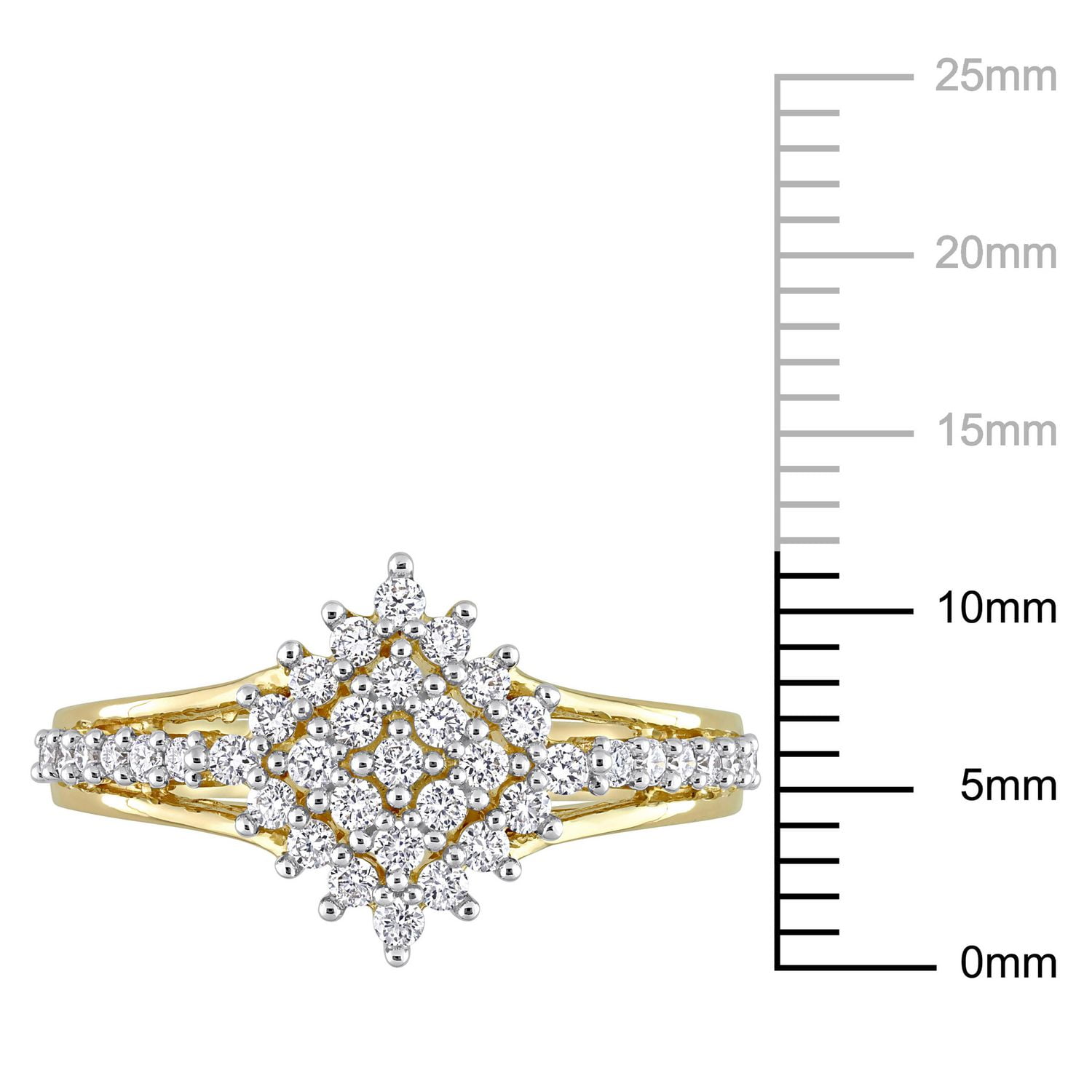 Miabella Bague à grappe tige fendue en or jaune 14K avec diamant 1/2 carat P.T.