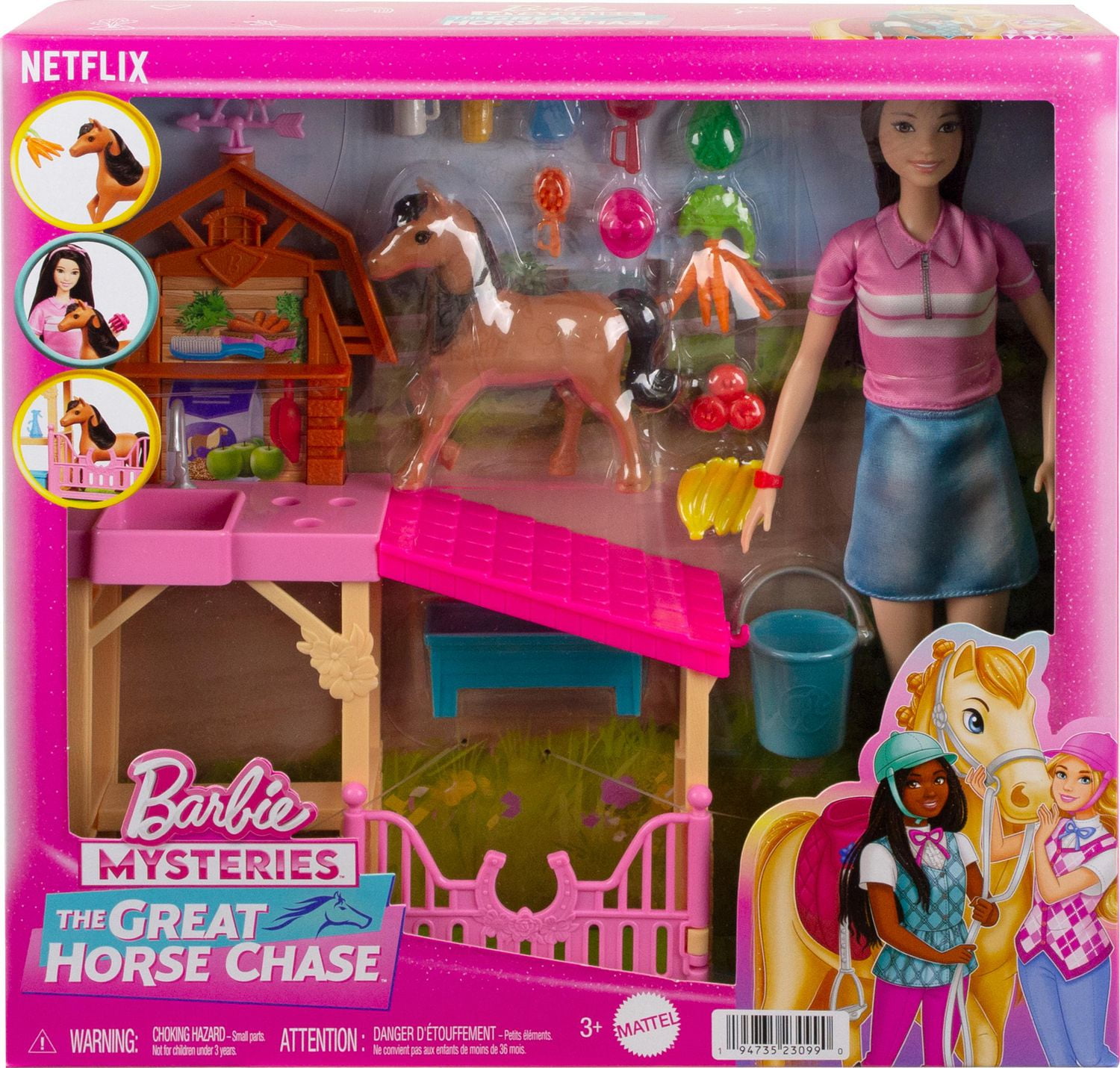 Barbie Mysteries The Great Horse Chase Stable Playset with Fashion Doll Small Toy Pony 10 Accessories Walmart