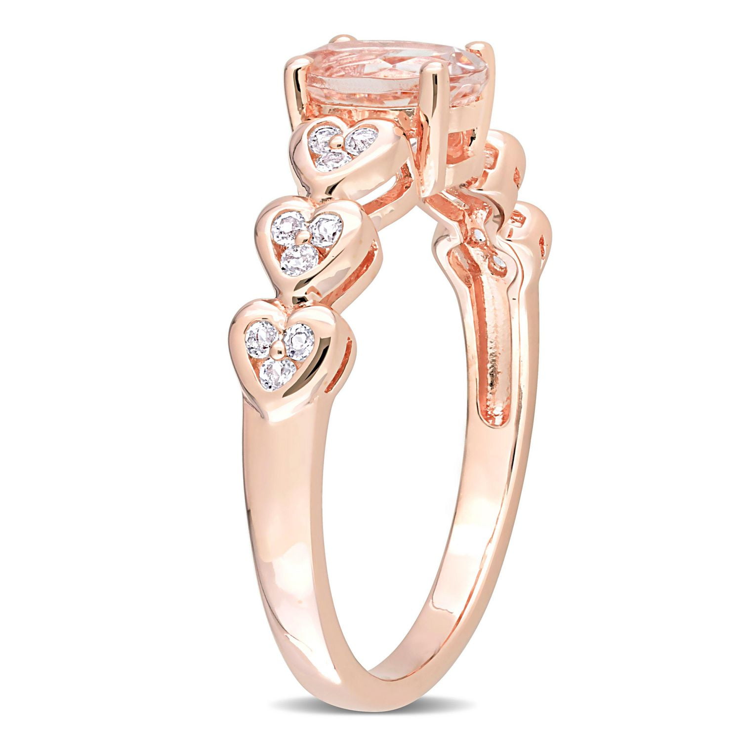 Miabella Bague à cœur ovale en argent sterling plaqué rose avec morganite et topaze blanche 7/8 carats P.P.T