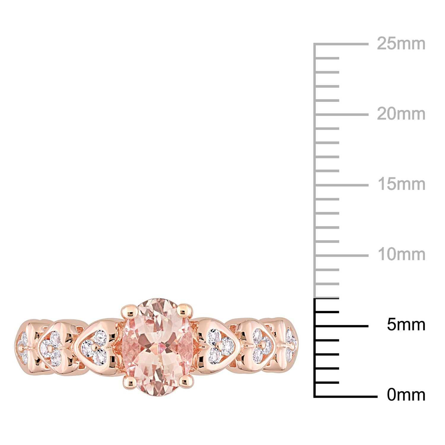 Miabella Bague à cœur ovale en argent sterling plaqué rose avec morganite et topaze blanche 7/8 carats P.P.T