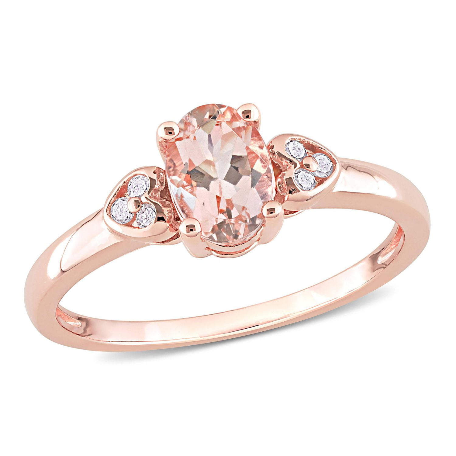 Miabella Bague de promesse en argent sterling plaqué rose avec Morganite 3/4 de carats p.p.t. et accent de diamants