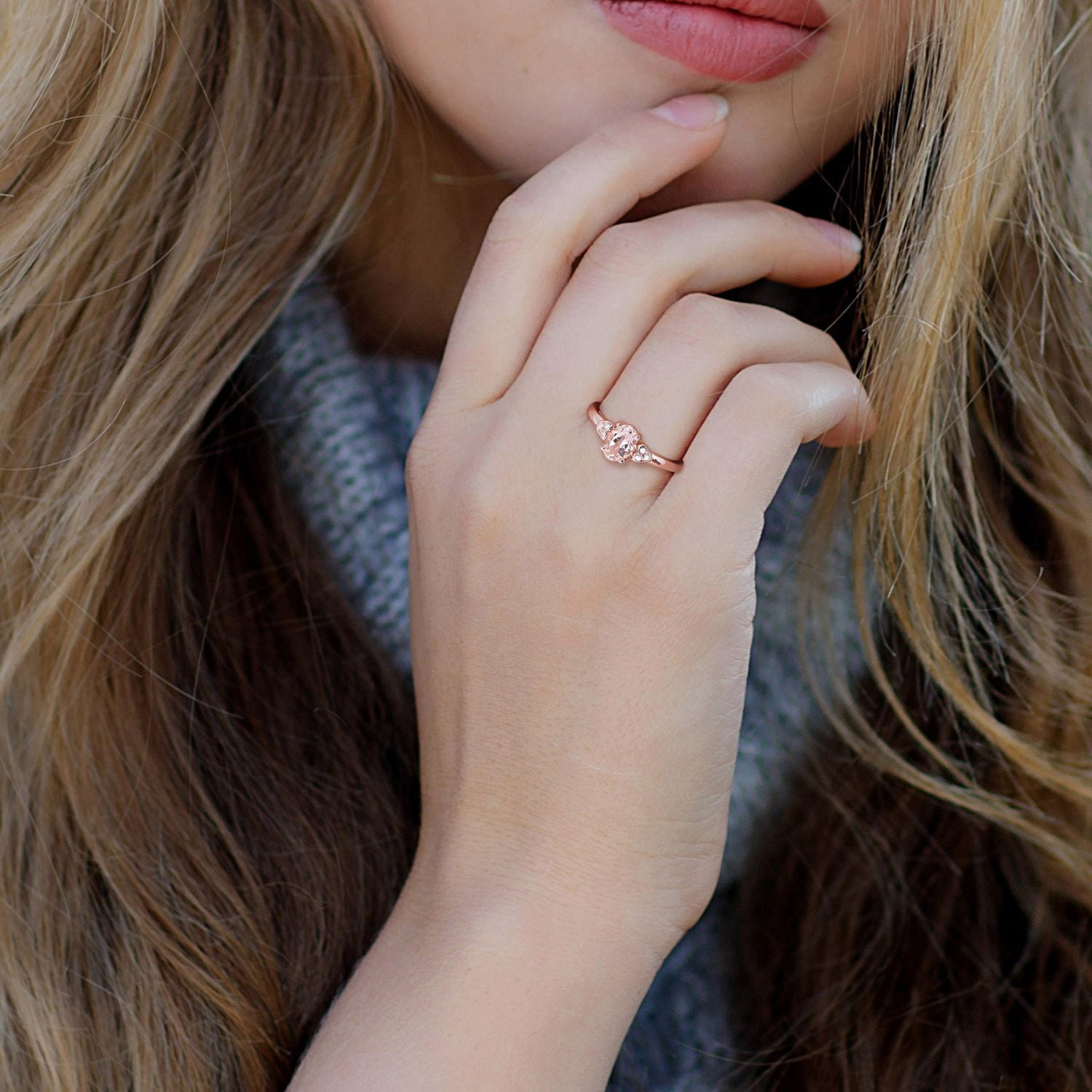 Miabella 3/4 Carat T.G.W. Morganite and Diamond-Accent Rose-Plated Sterling Silver Promise Ring