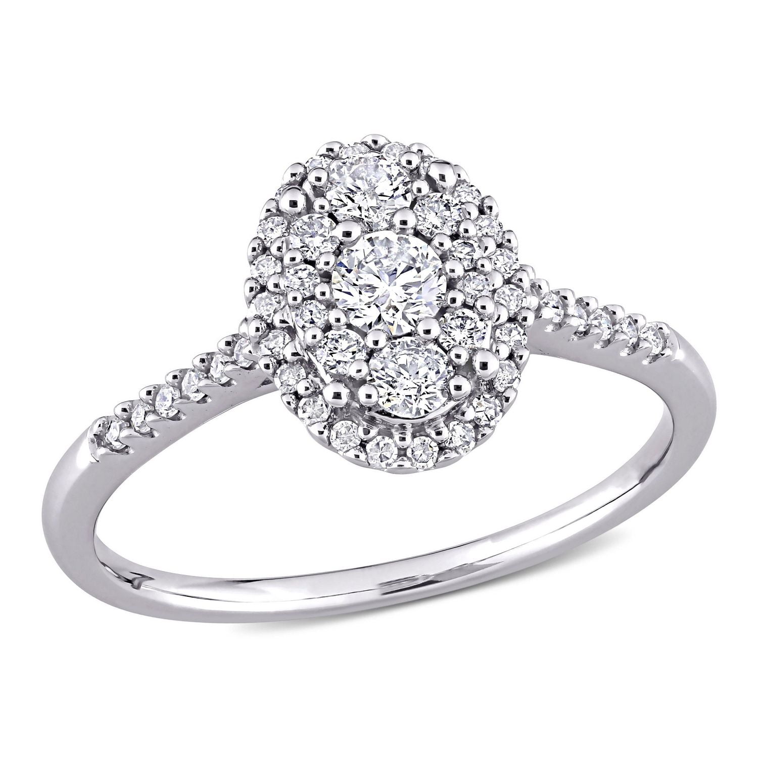 Miabella 1/2 Carat T.W. Diamond 10K White Gold Oval Cluster Engagement Ring