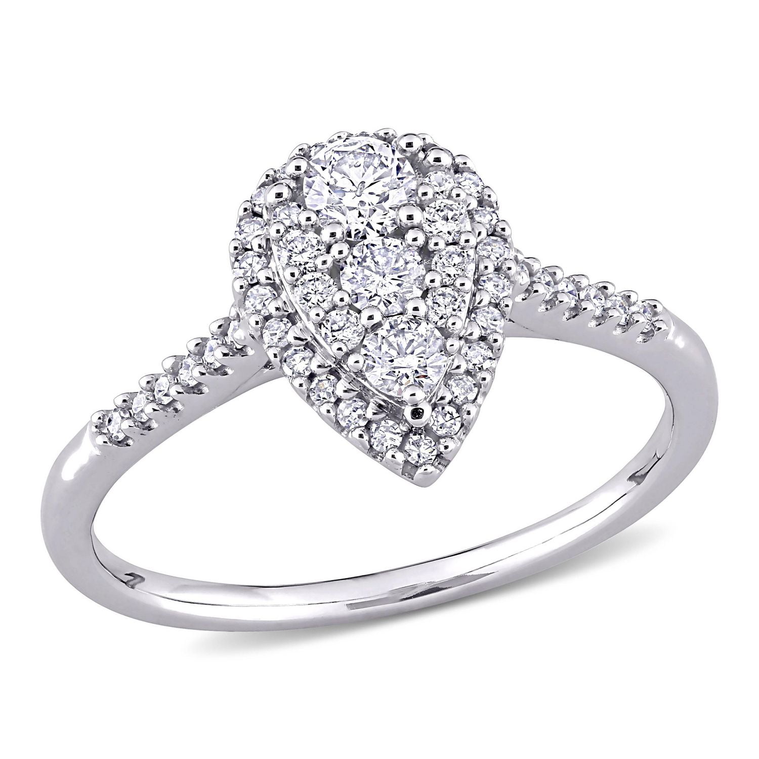 Miabella 1/2 Carat T.W. Diamond 10K White Gold Halo Teardrop Cluster Engagement Ring