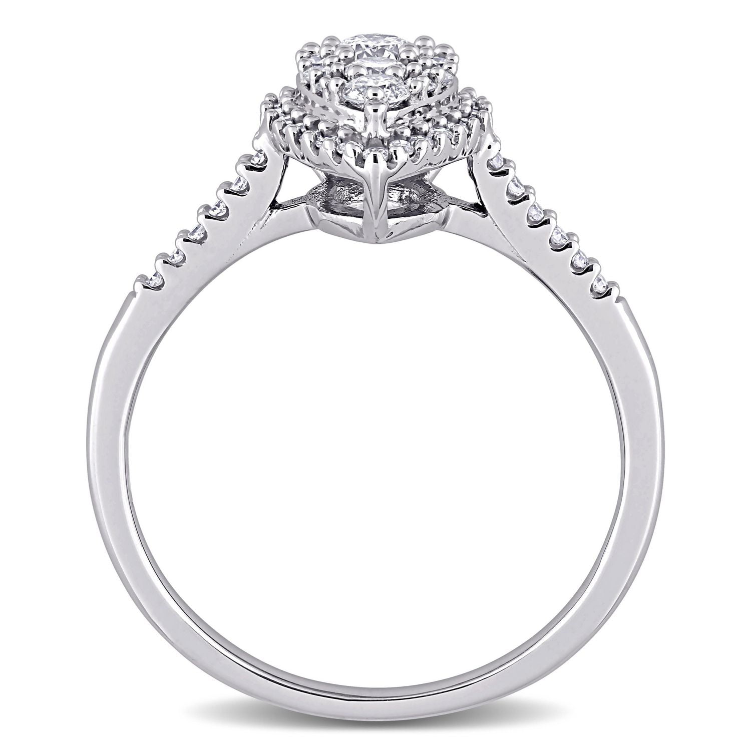 Miabella 1/2 Carat T.W. Diamond 10K White Gold Halo Teardrop Cluster Engagement Ring