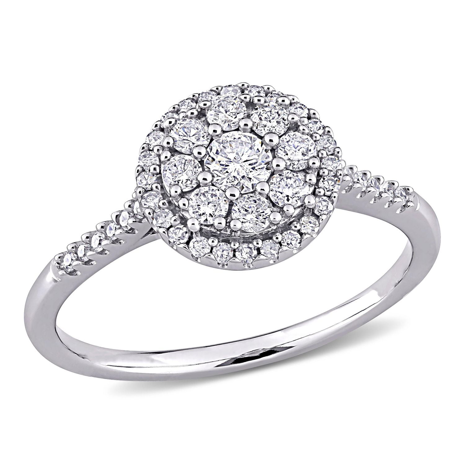 Miabella Bague de fiançailles a grappe en or blanc 10K avec diamant 1/2 carat P.T.