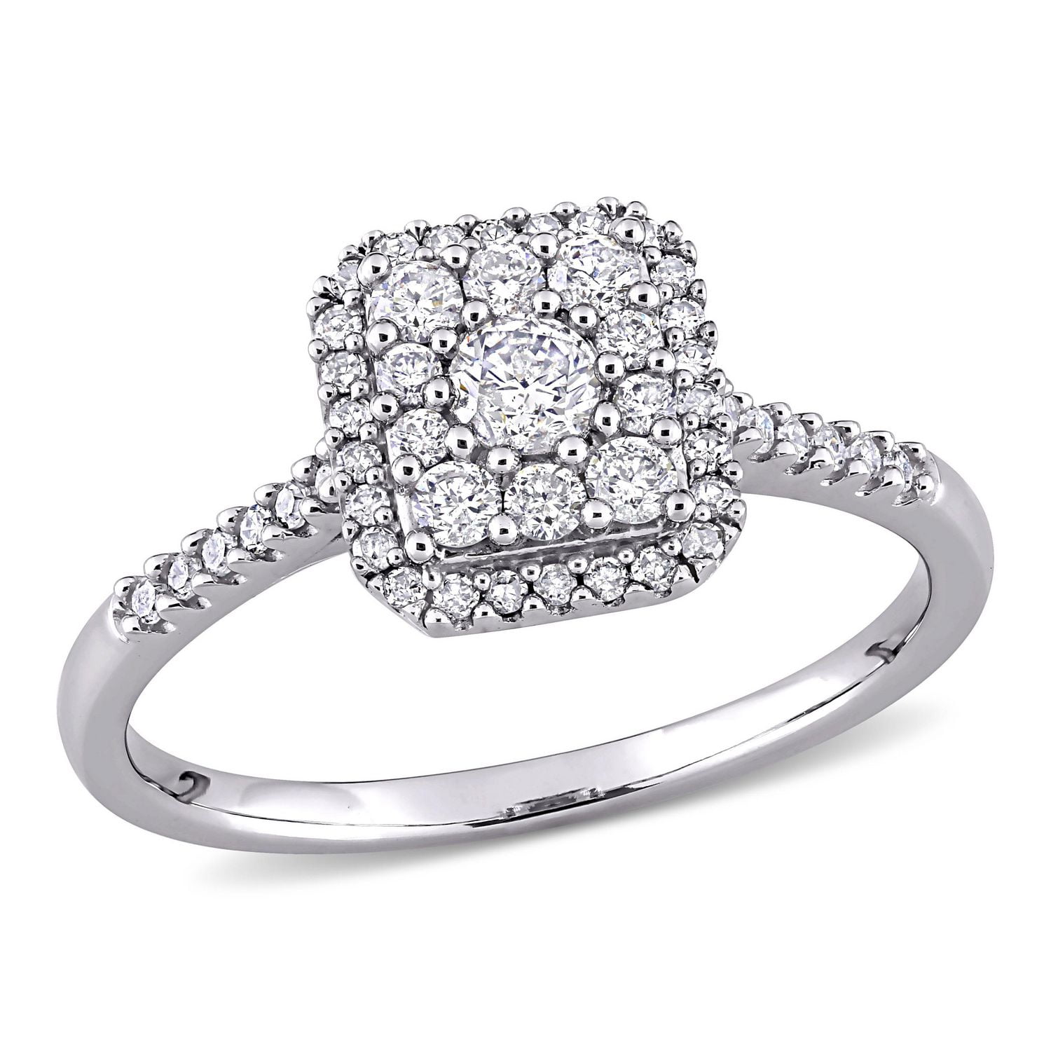 Miabella Bague de fiançailles à grappes carrées en or blanc 10K avec diamant 1/2 carat P.T
