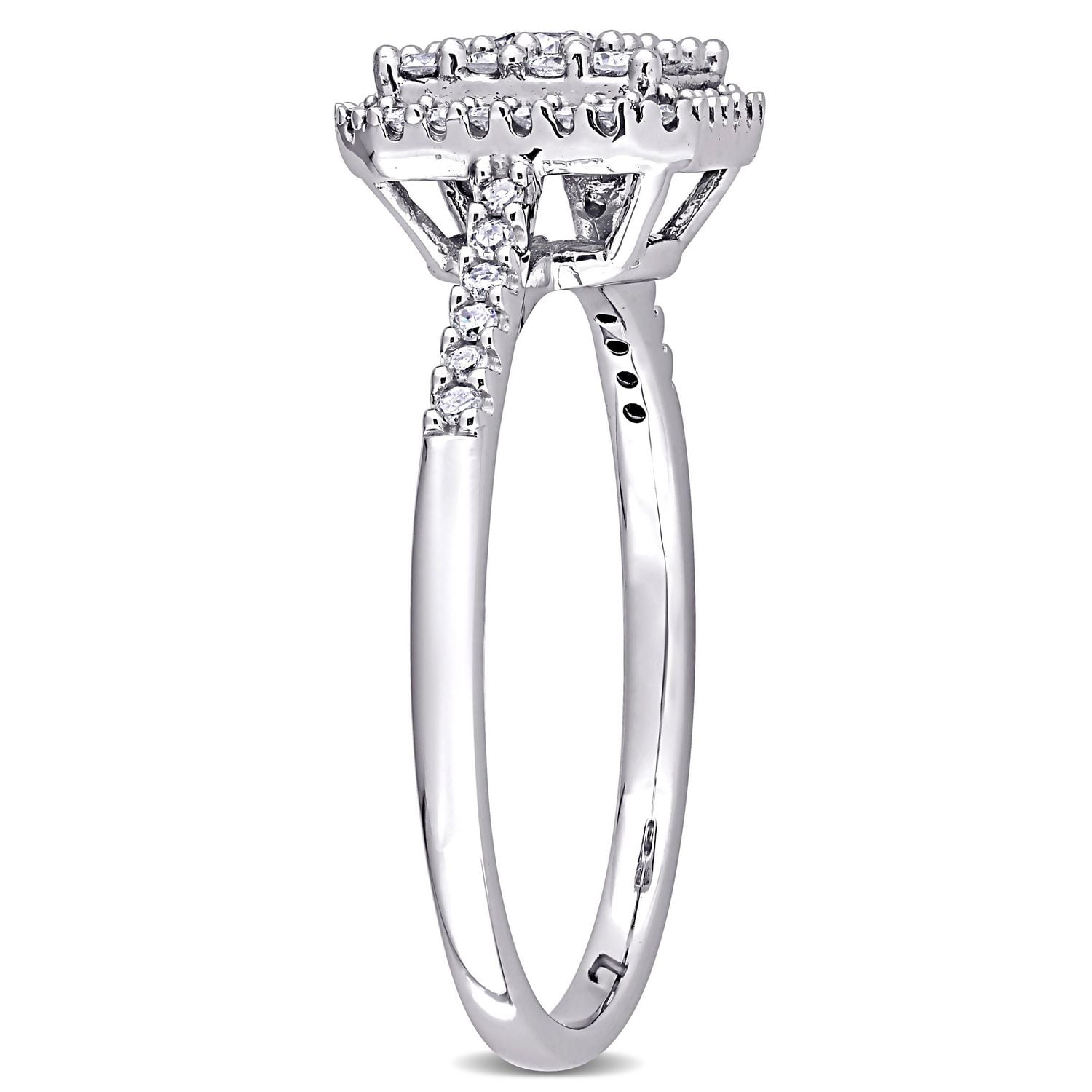 Miabella Bague de fiançailles à grappes carrées en or blanc 10K avec diamant 1/2 carat P.T