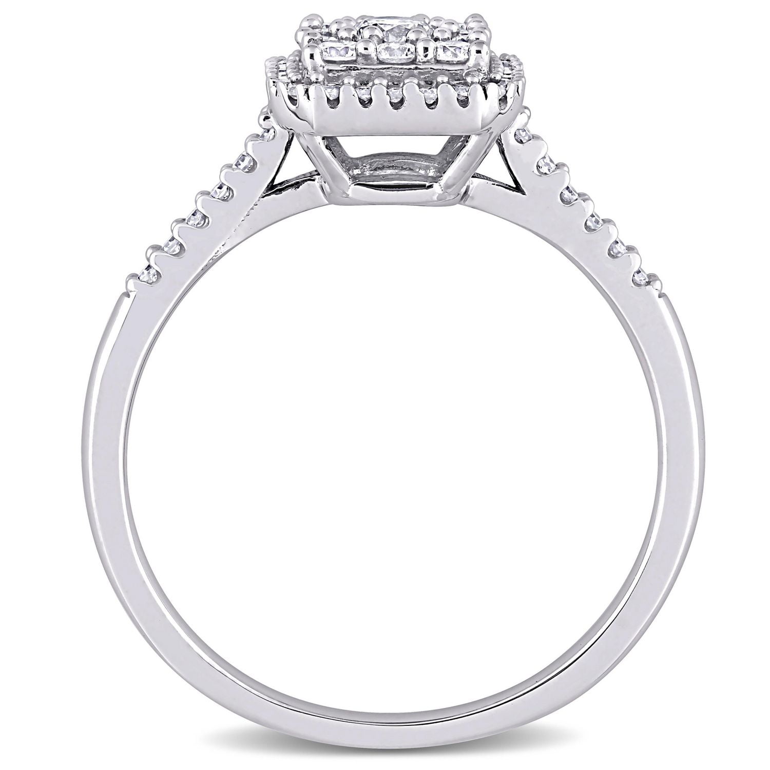 Miabella Bague de fiançailles à grappes carrées en or blanc 10K avec diamant 1/2 carat P.T
