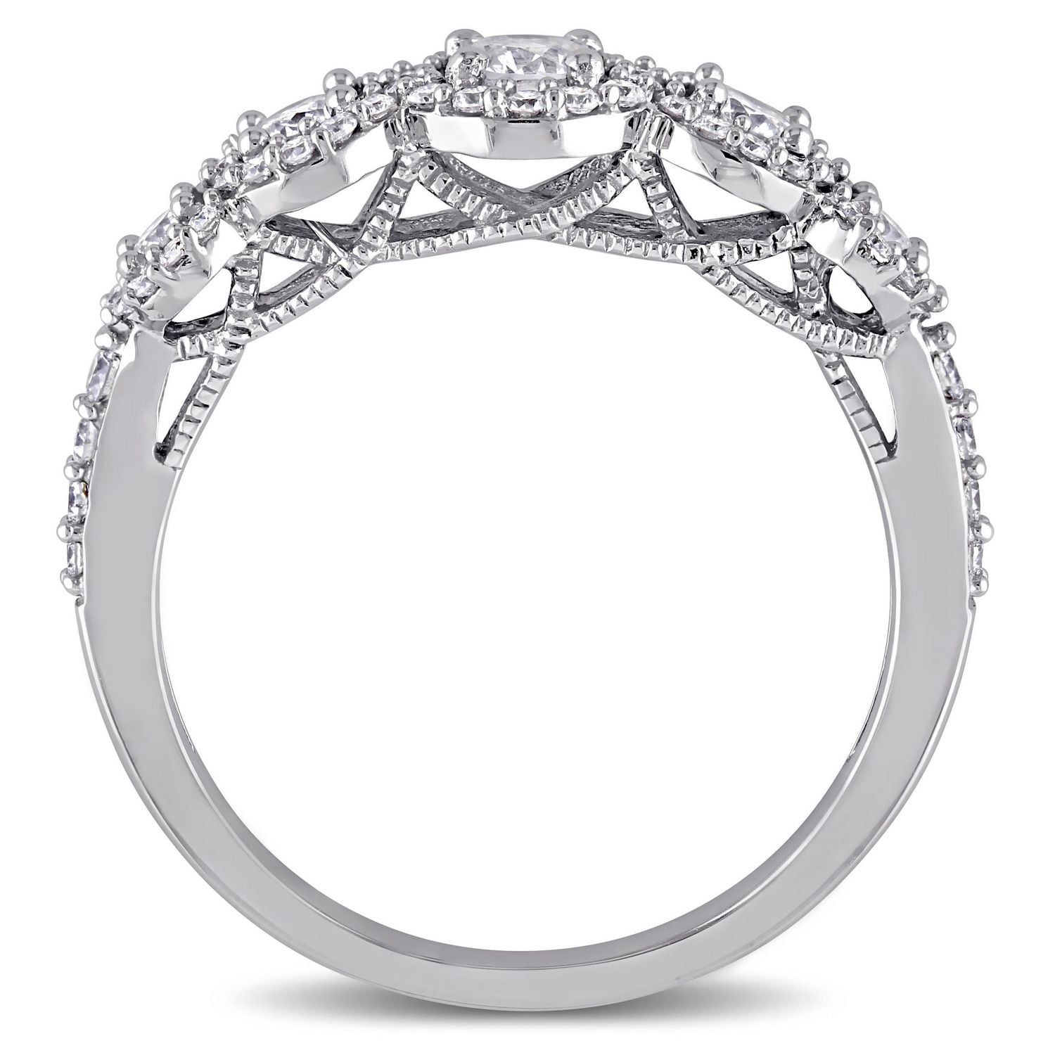 Miabella Bague d'anniversaire à 5 pierres en or blanc 10K avec diamant de 3/4 carat P.T.