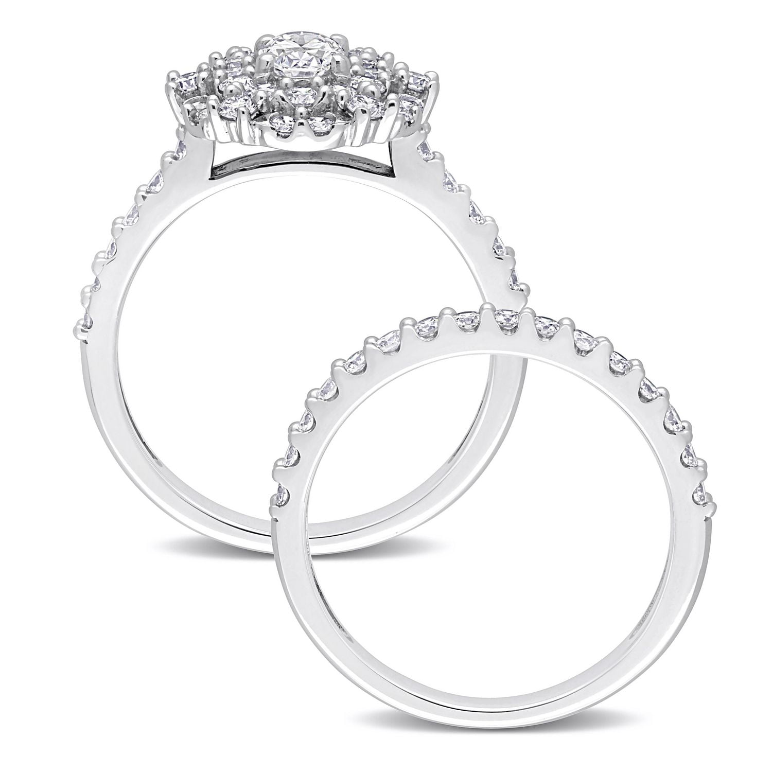 Miabella 1-1/2 Carat T.W. Diamond 14K White Gold Double Halo Bridal Ring Set