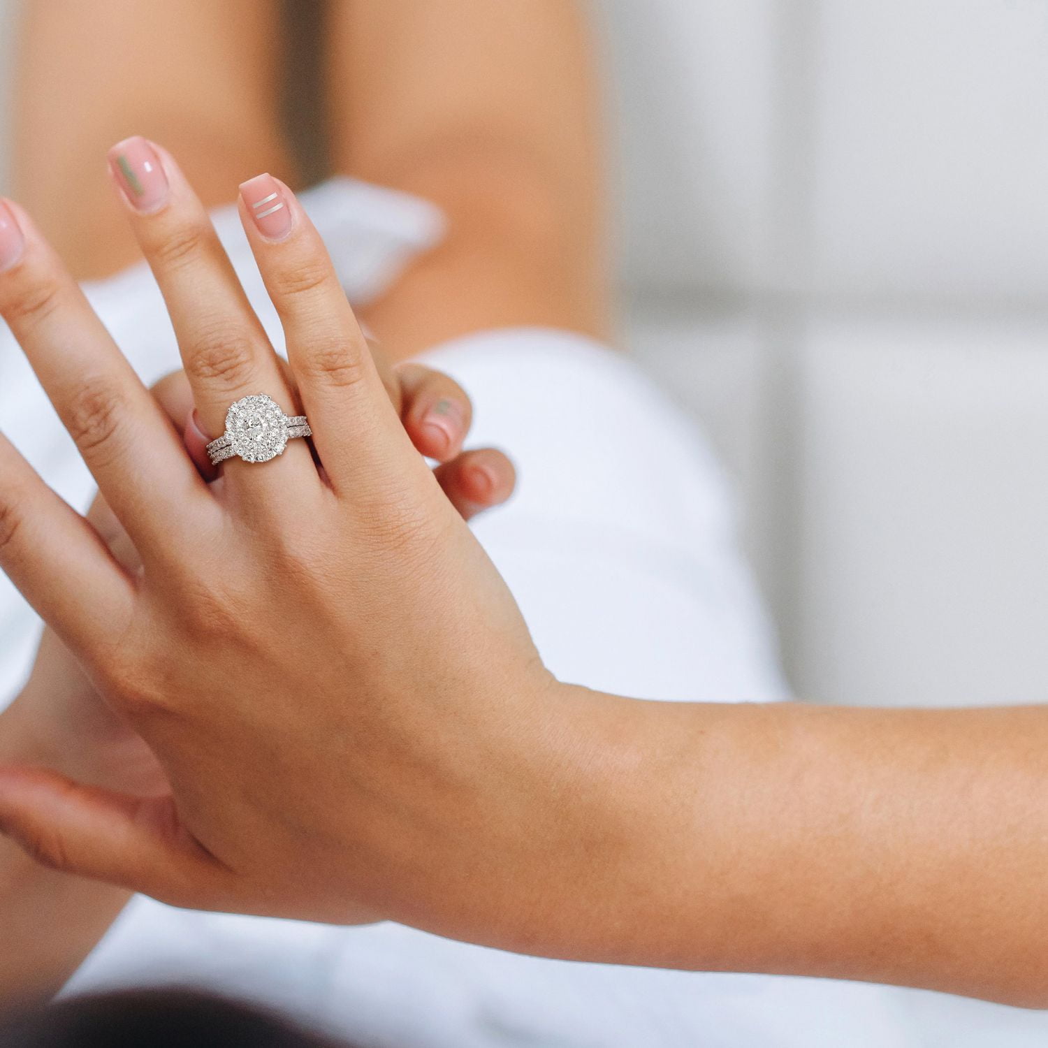 Miabella 1-1/2 Carat T.W. Diamond 14K White Gold Double Halo Bridal Ring Set