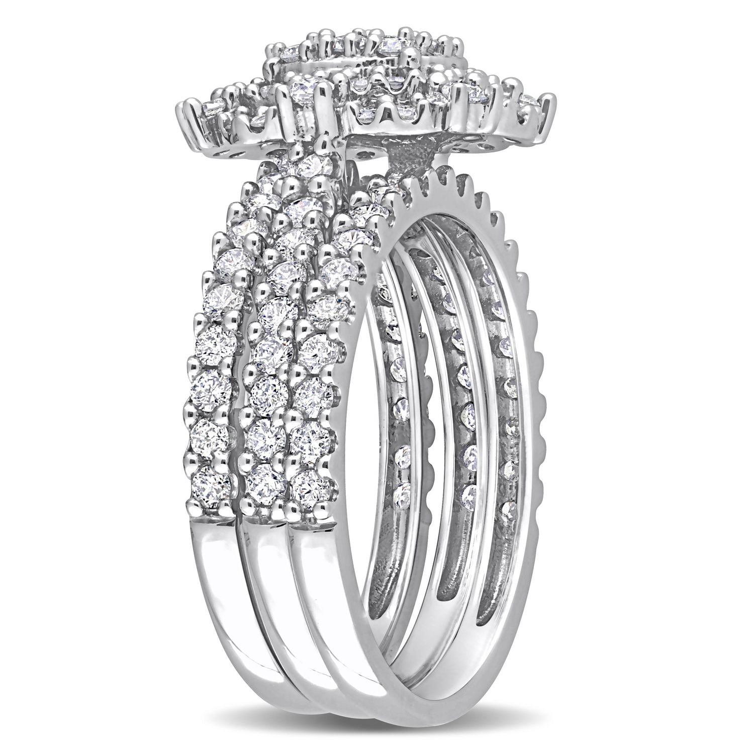 Miabella 1-1/2 Carat T.W. Diamond 10K White Gold Double Halo 3-Piece Bridal Ring Set