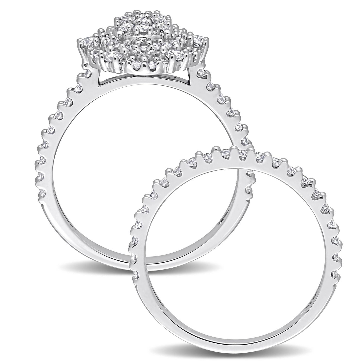Miabella 1-1/2 Carat T.W. Diamond 10K White Gold Double Halo 3-Piece Bridal Ring Set