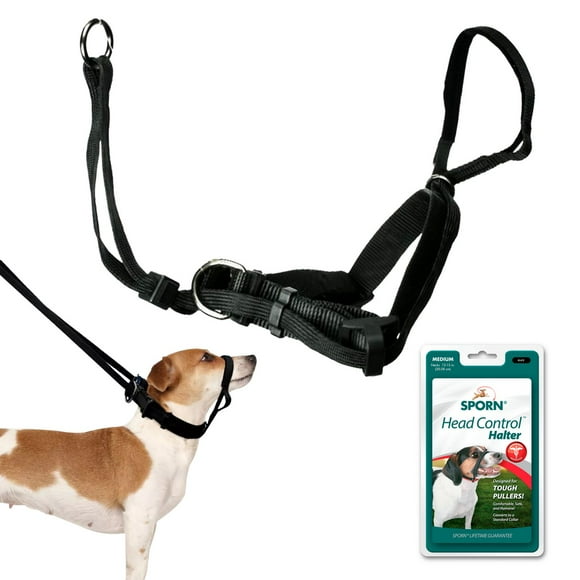 Sporn Dog Head Halter for Dogs, No Pulling Harness with Thick Dog Muzzle, Black, Medium