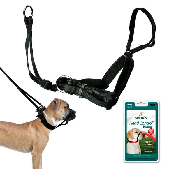 Sporn Dog Head Halter for Dogs, No Pulling Harness with Thick Dog Muzzle, Black, Large