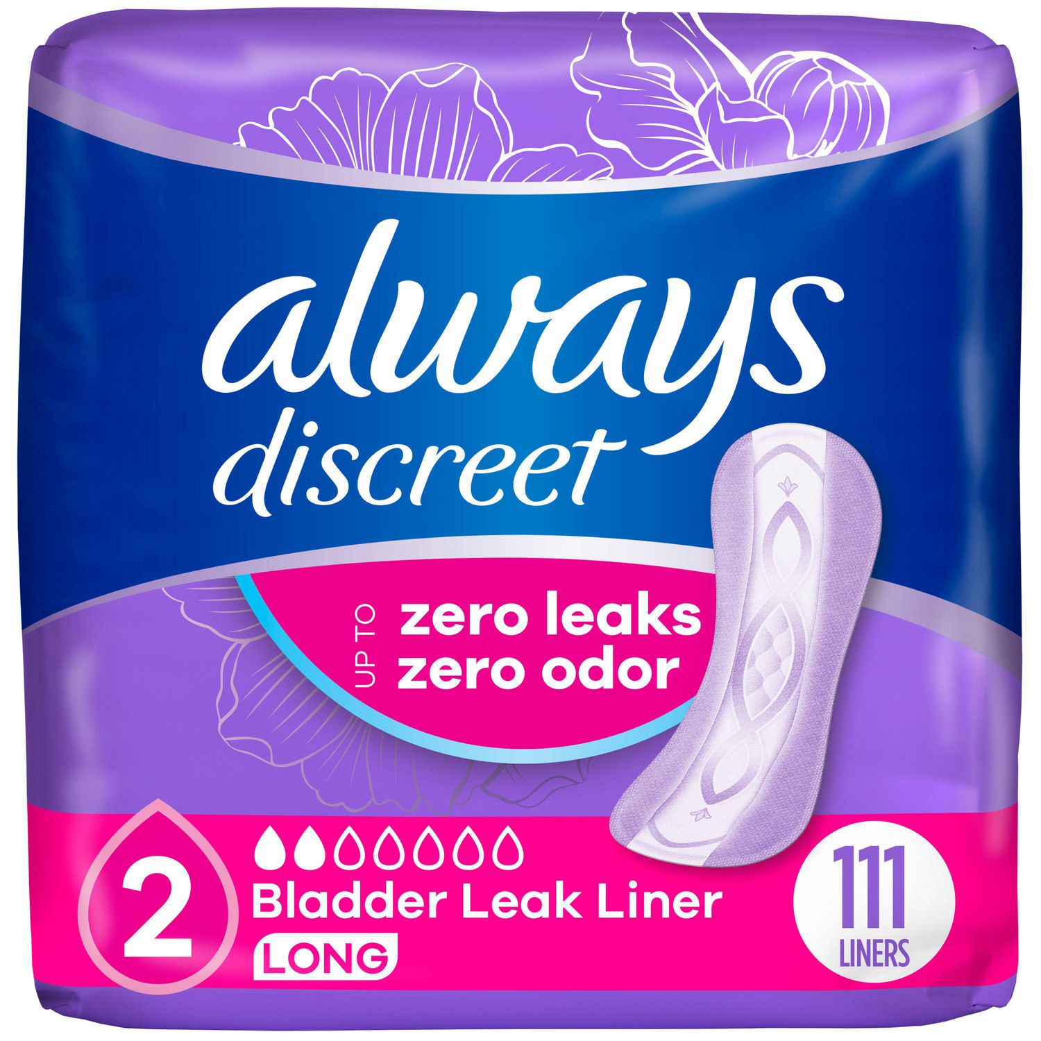 Protège-dessous d’incontinence Always Discreet pour les fuites urinaires, longs, degré d’absorption très léger, taille2, 111protège-dessous