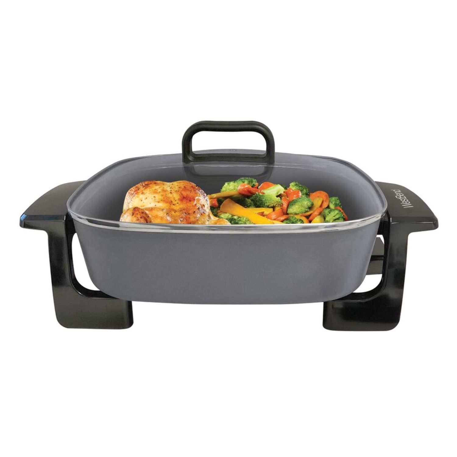 West Bend Family-Sized Electric Skillet with Diamond Shield  Scratch-Resistant, Non-Stick Coating, Gray 