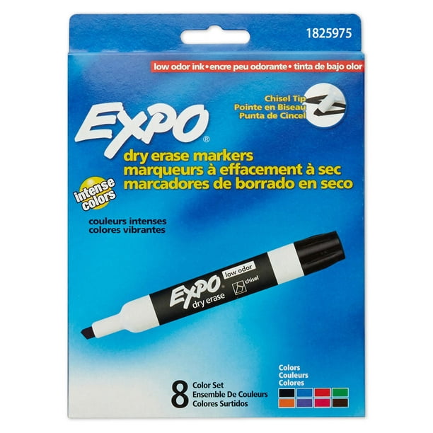 Expo 2 faible odeur marqueur effaçable à sec, couleurs assorties, Paq. de 8
