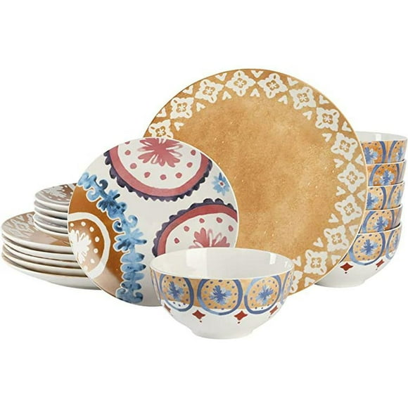 Tia Mowry 18 Piece Fine Ceramic Dinnerwware Set, Honey Golden