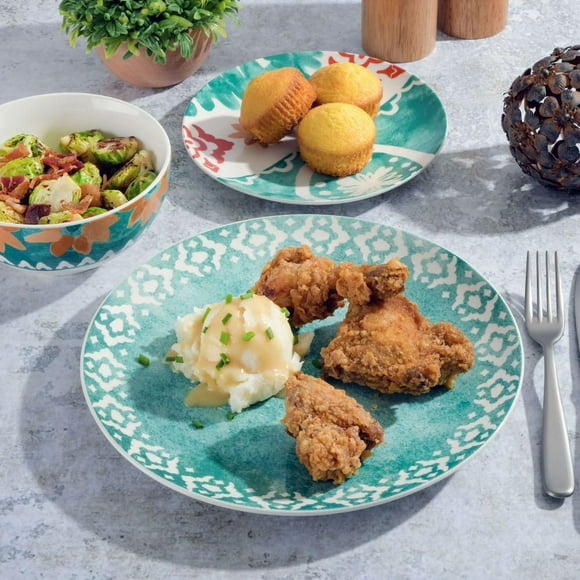 Tia Mowry 12 Piece Fine Ceramic Dinnerwware Set, Teal