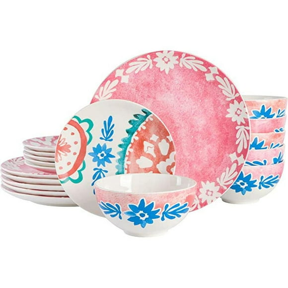 Tia Mowry 12 Piece Fine Ceramic Dinnerware Set, Golden Red