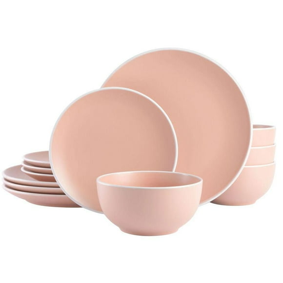 Tia Mowry 12 Piece Stoneware Dinnerware Set, Coral