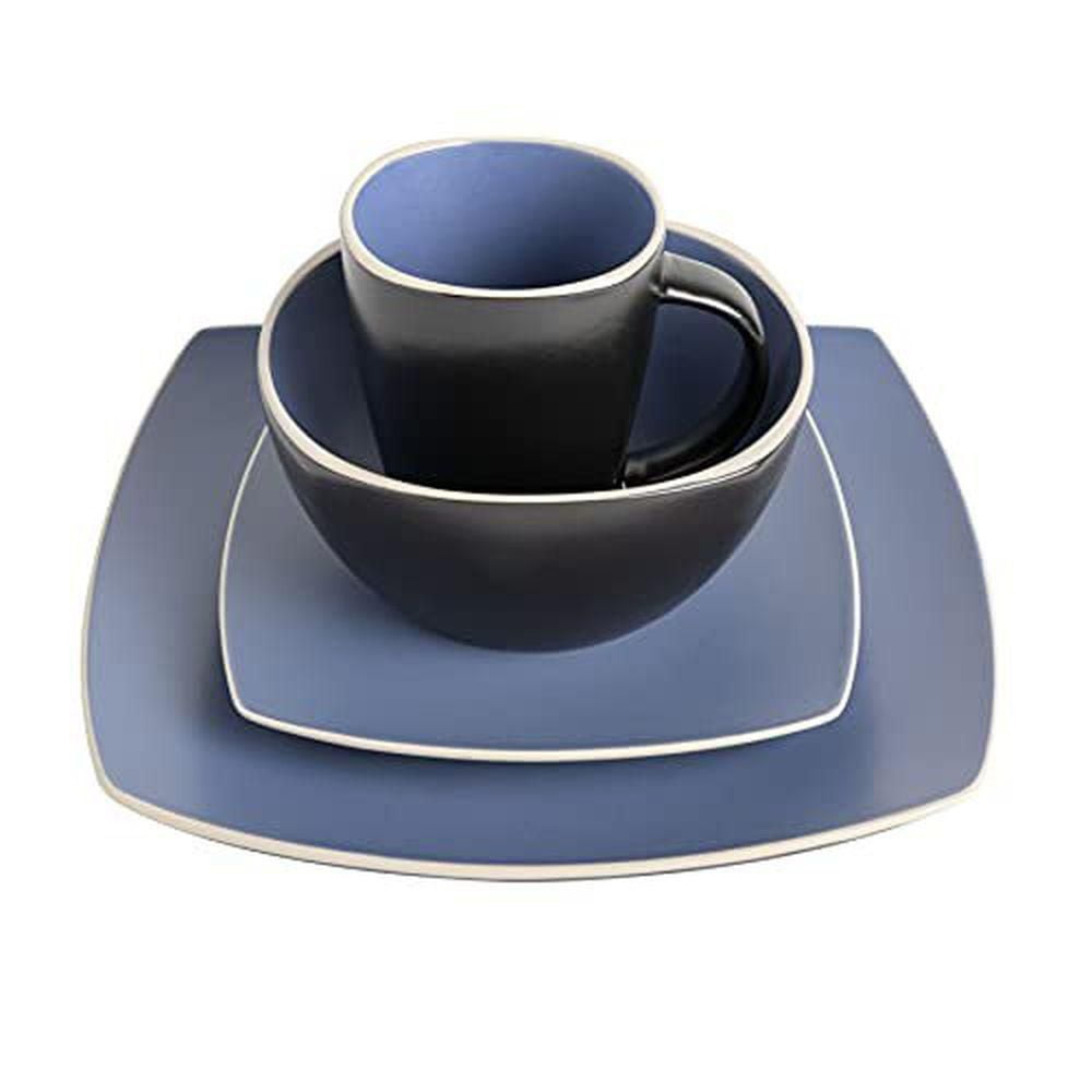 Soho Lounge 16 Piece Square Stoneware Dinnerware Set Matte Blue Black Walmart