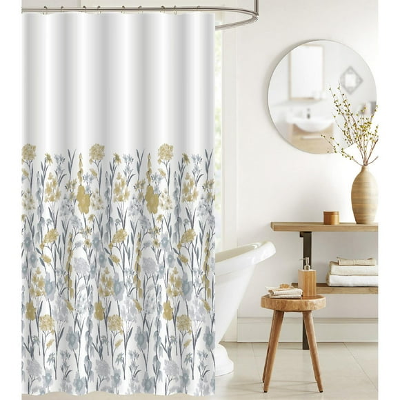IH Casa Decor Printed Canvas Shower Curtain With Roller Hooks Yellow Floral